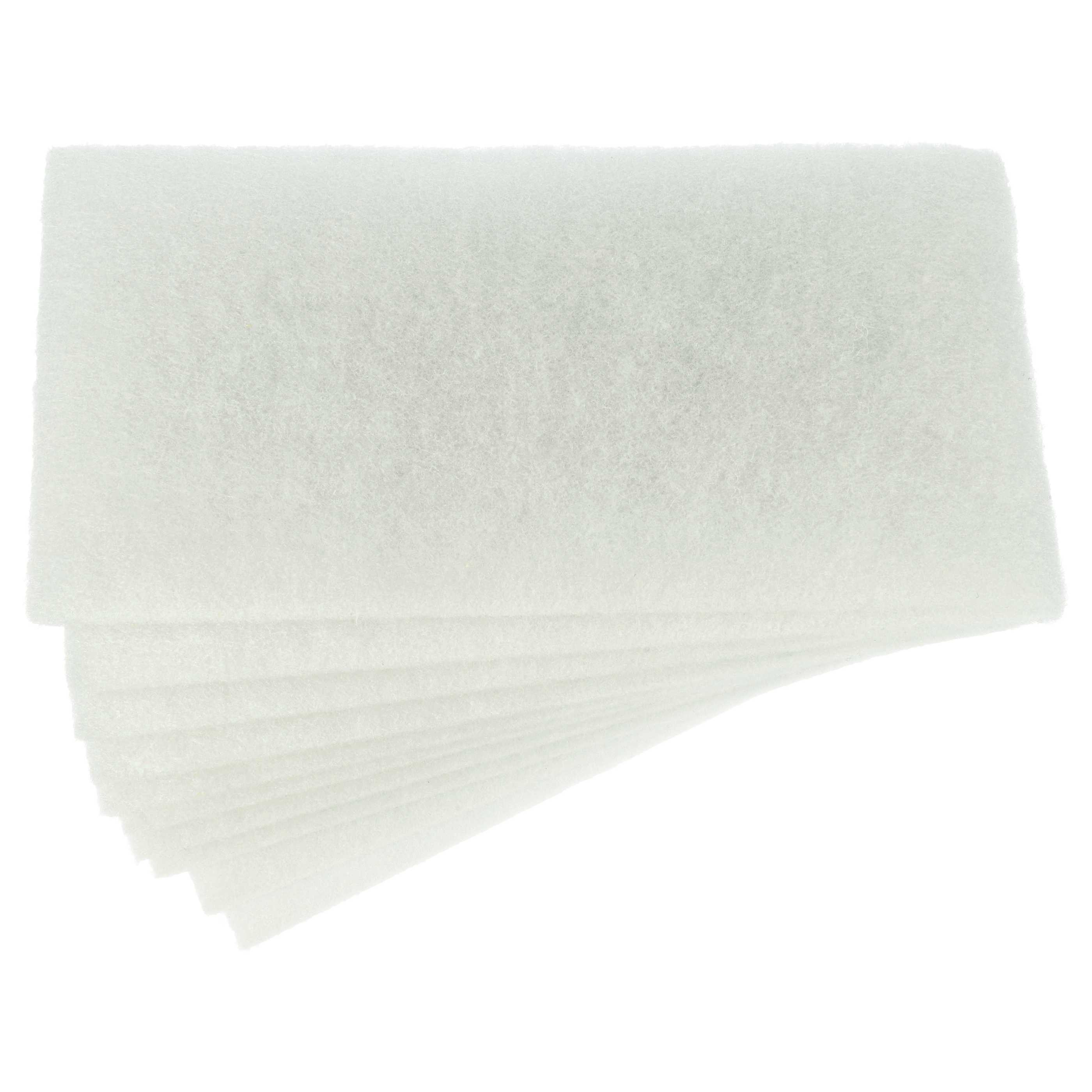 Weiße, rechteckige Reinigungspads auf weißem Hintergrund gestapelt. Die Pads bestehen aus einem strukturierten, faserigen Material.