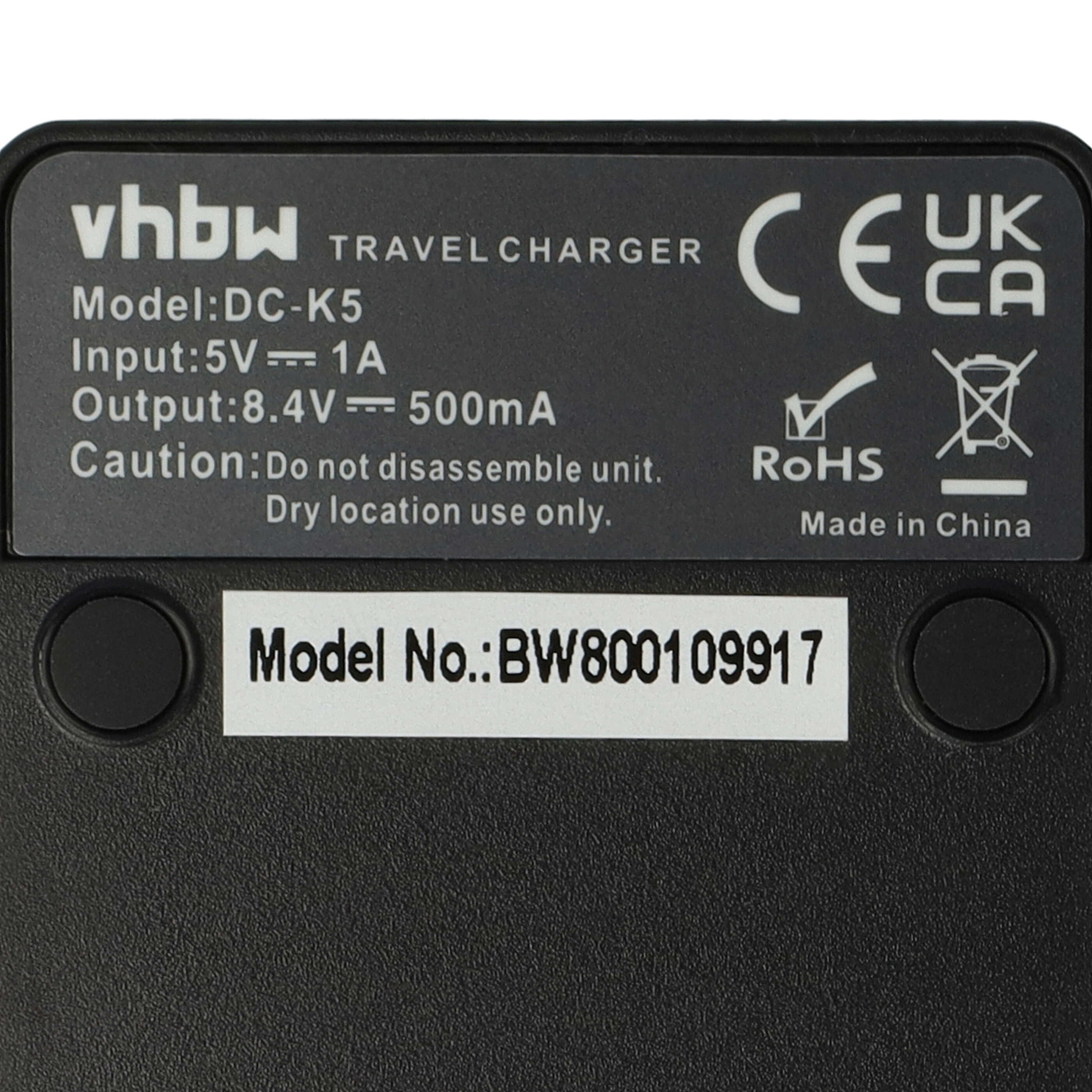 Schwarzes Reisegerät mit weißem Text: vhbw, Modellinfo, CE-, UKCA-Zeichen und Made in China. Modell-Nr.: BW800109917.