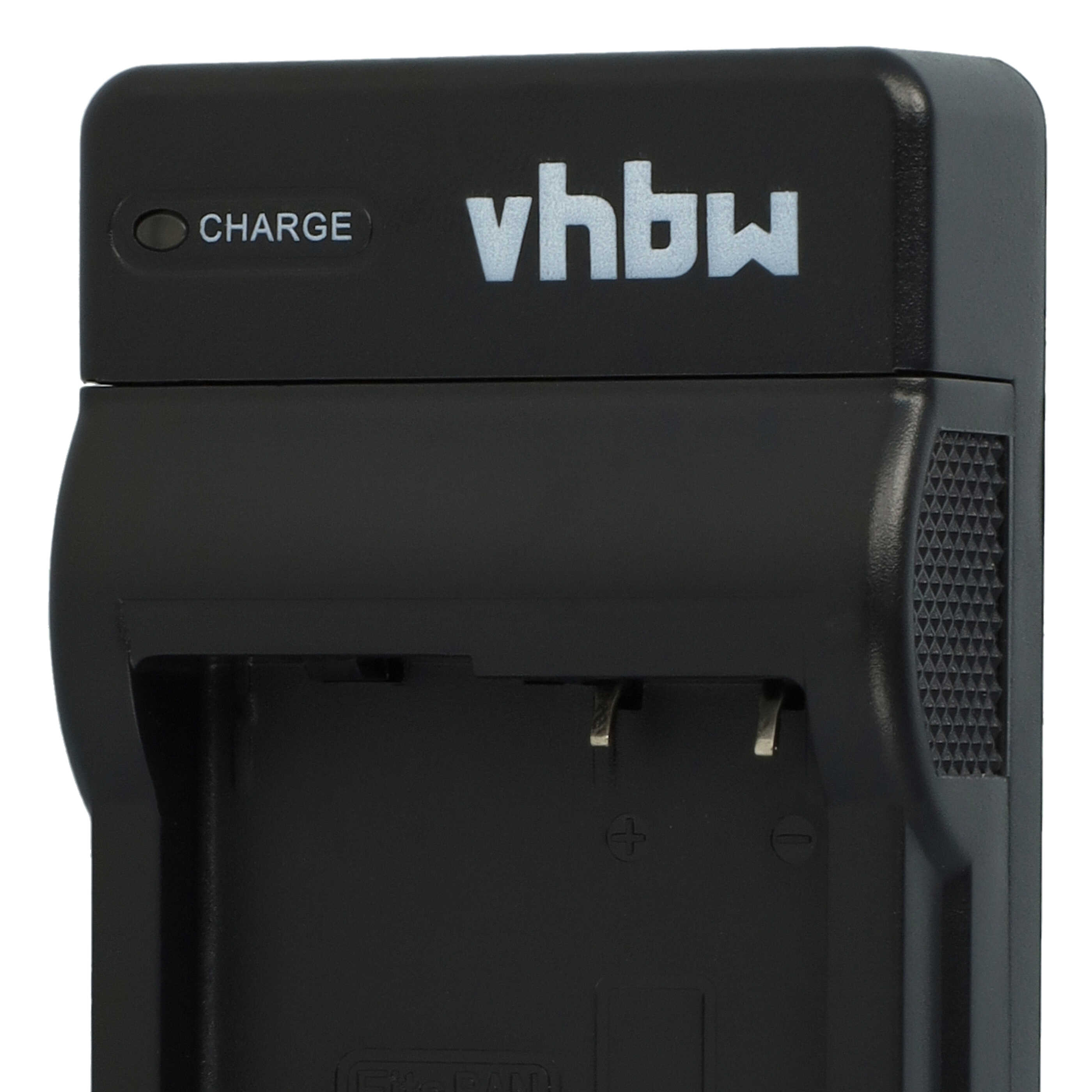 Schwarzes vhbw-Batterieladegerät mit 'Charge'-Anzeige. Das Ladegerät hat Schlitze und eine strukturierte Seitenwand.