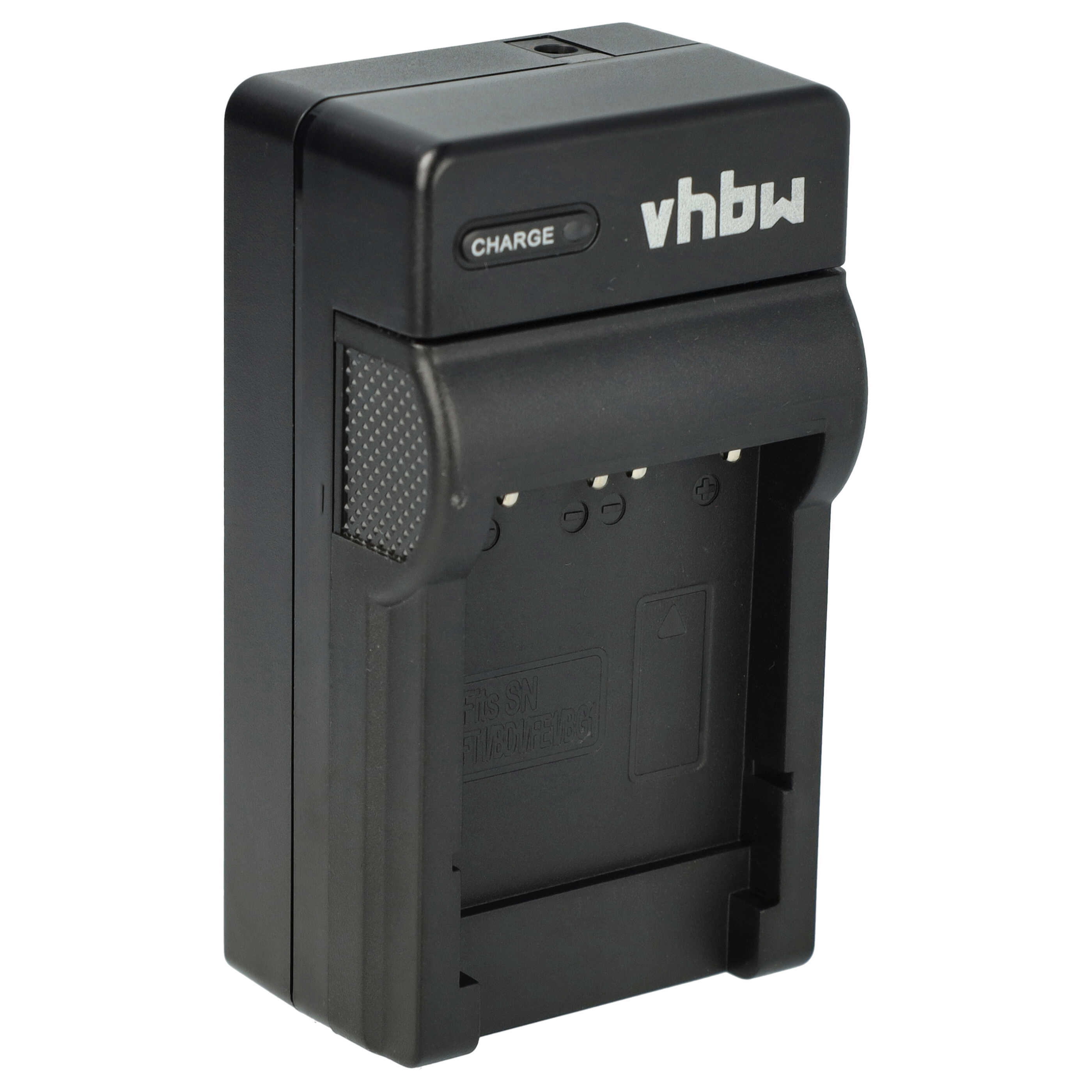 Schwarzes vhbw-Batterieladegerät auf weißem Hintergrund. Es hat eine Ladeanzeige und einen Steckplatz für die Batterie.