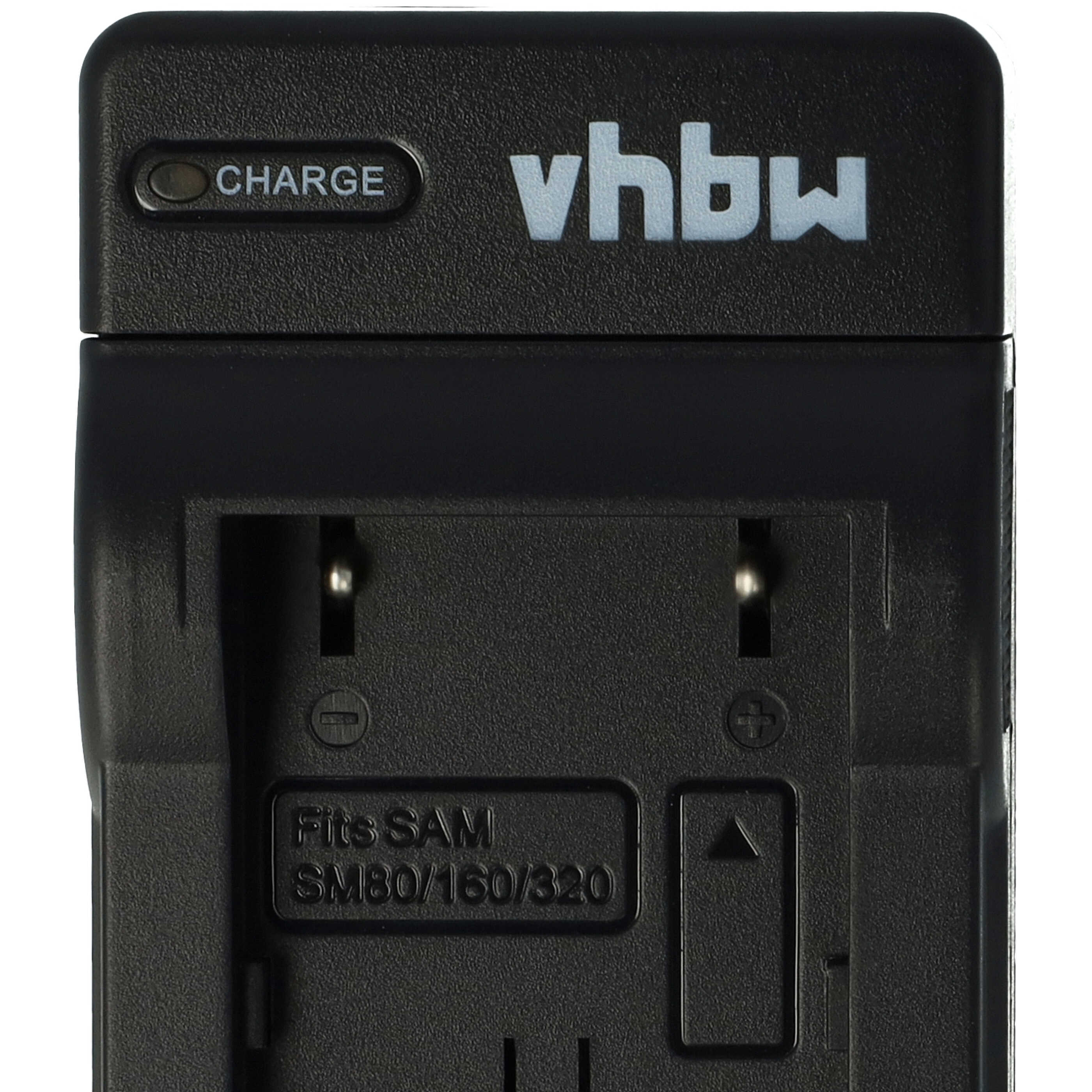 Schwarzes Batterieladegerät mit der Marke vhbw. Es hat eine Ladeanzeige und passt für SAM SM80/160/320 Batterien.