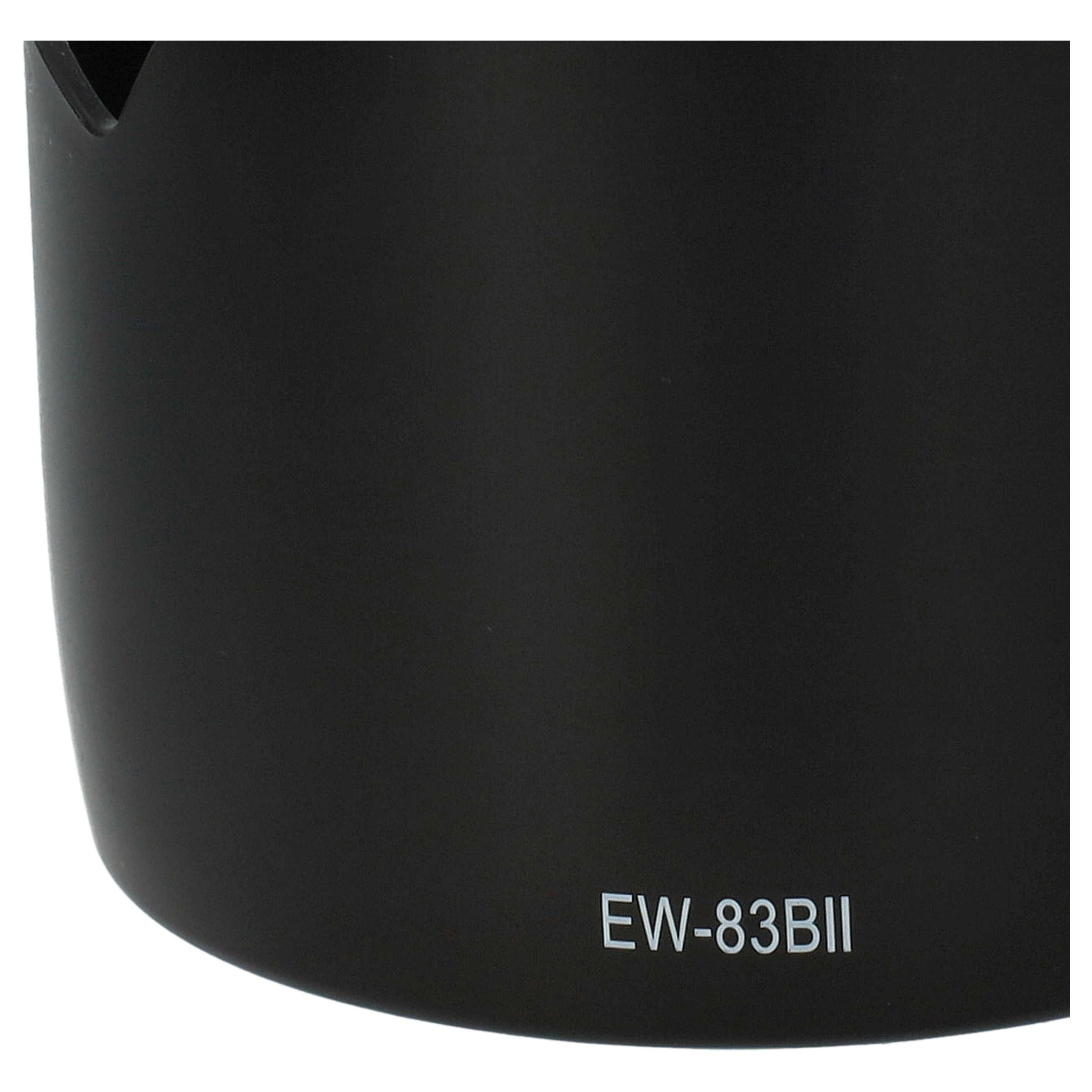Schwarze Gegenlichtblende mit dem Text 'EW-83II' in Weiß. Der Hintergrund ist weiß.
