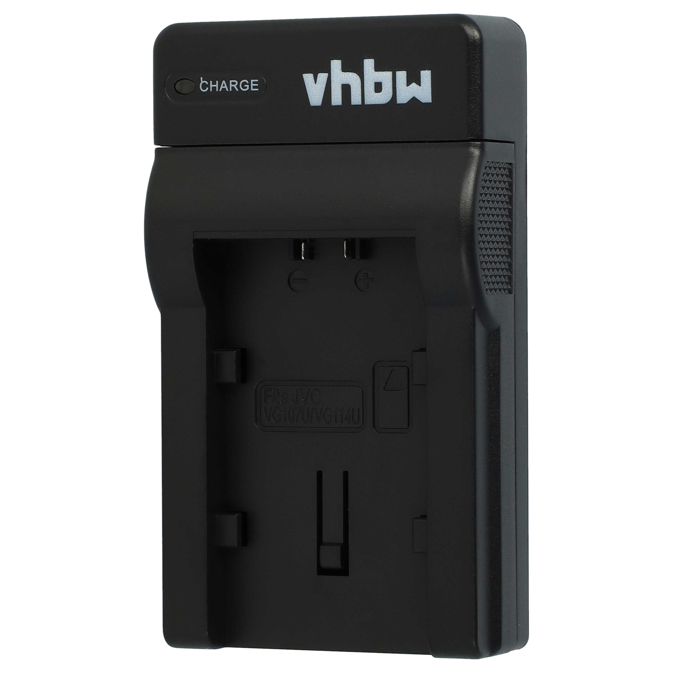 Schwarzes vhbw-Batterieladegerät mit Ladeanzeige. Es hat Steckplätze für Batterien und das vhbw-Logo oben.
