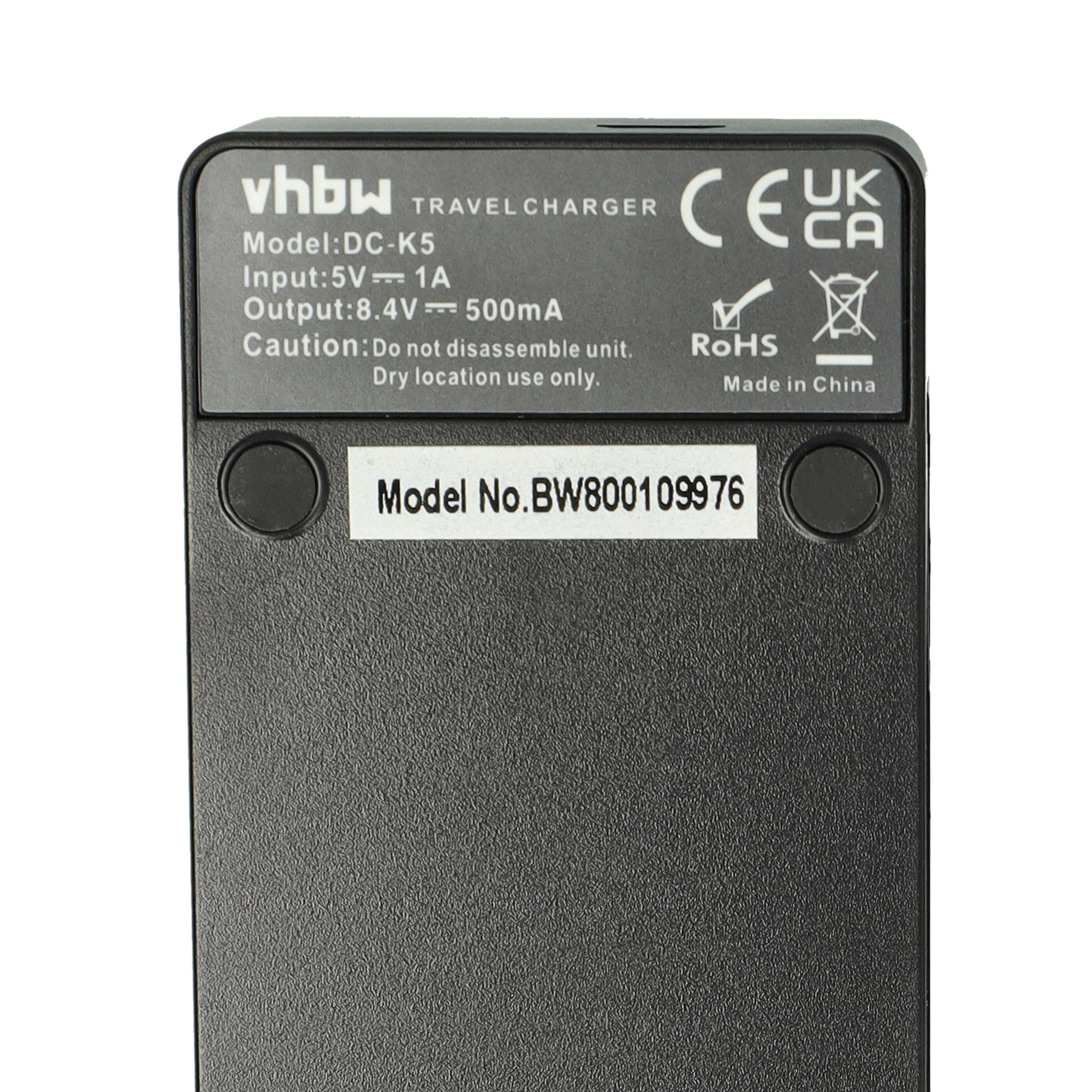 Ein schwarzes Reise-Ladegerät mit Text: vhbw, Modelldetails und Sicherheitssymbolen. Die Modellnummer BW800109976 ist sichtbar.