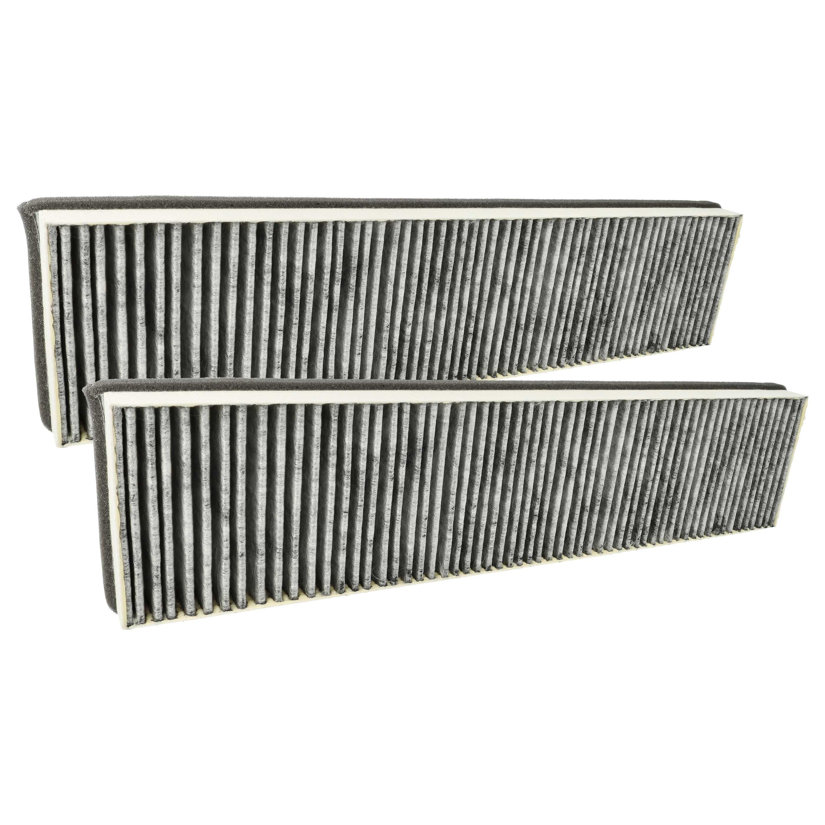 Zwei rechteckige Luftfilter mit grauem, plissiertem Material werden auf weißem Hintergrund gezeigt. Die Ränder sind aus Schaumstoff.