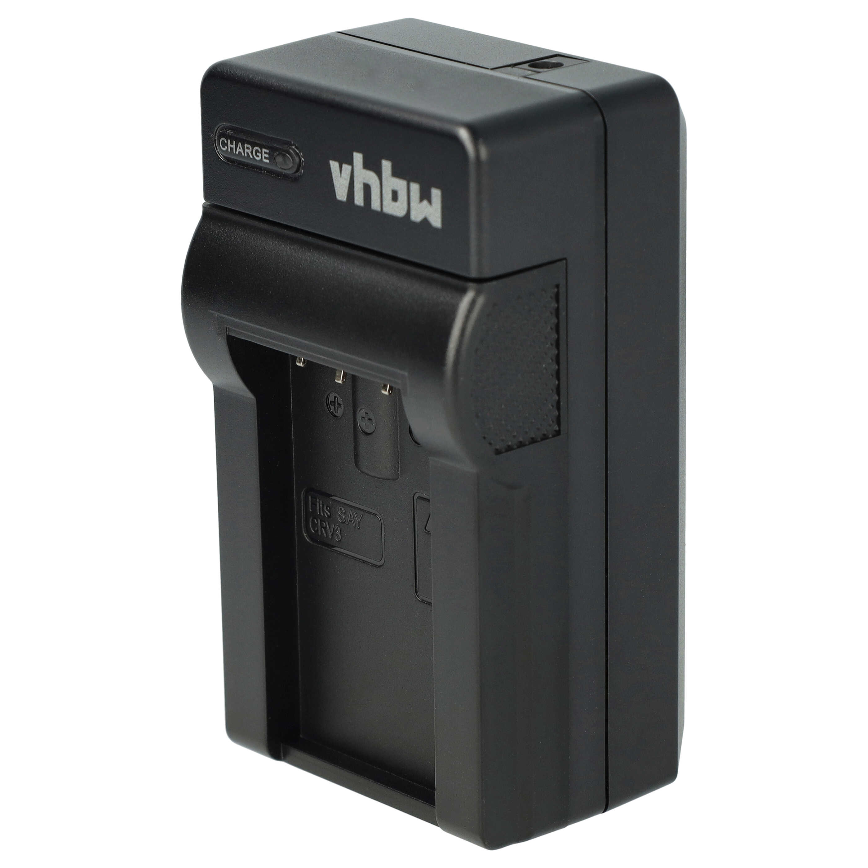 Ein schwarzes Batterieladegerät mit dem Markennamen vhbw. Es hat eine Ladeanzeige und einen Steckplatz für Batterien.