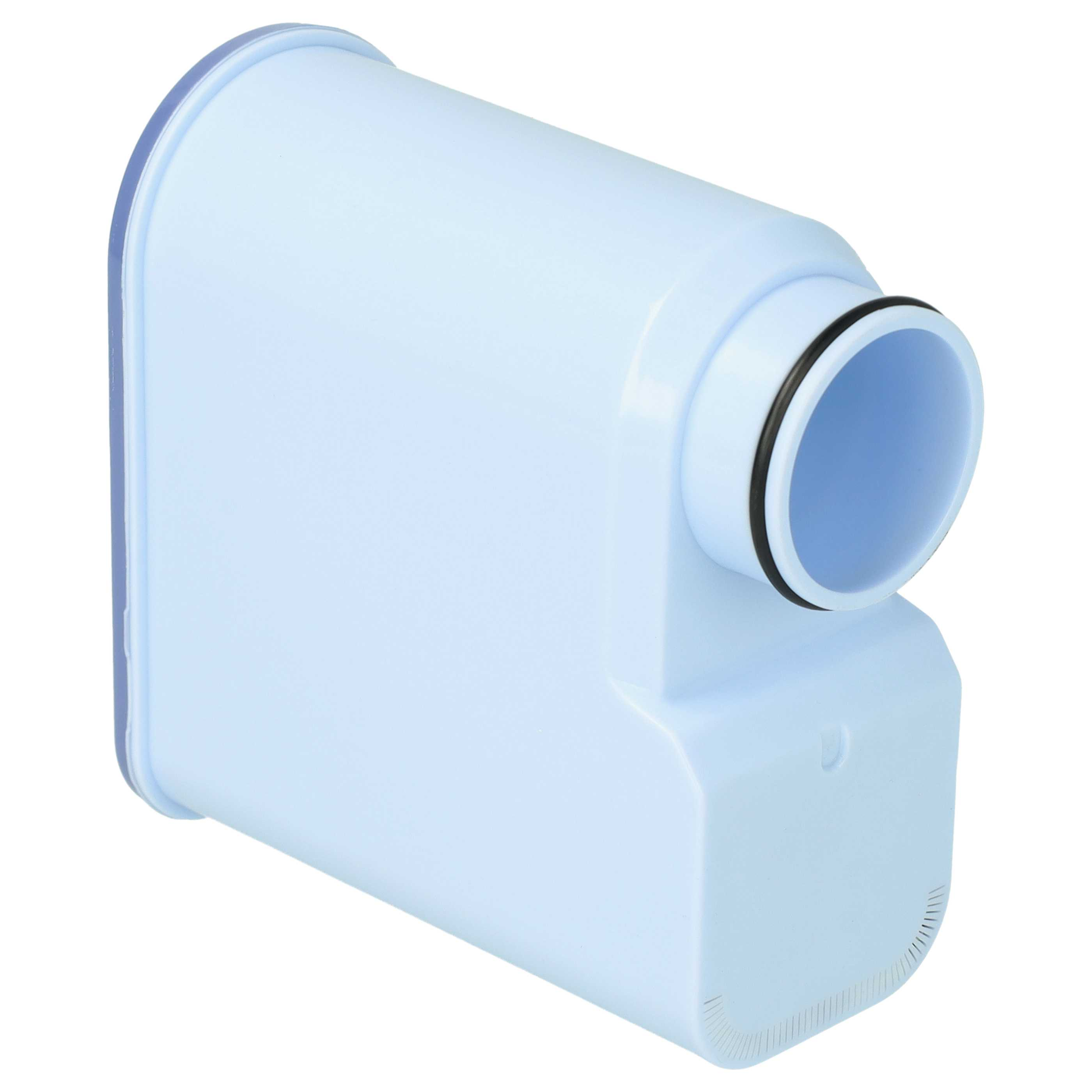 Ein hellblauer Wasserfilter. Er hat eine zylindrische Form mit abgerundeter Oberseite und einem schwarzen Ring um die Öffnung.