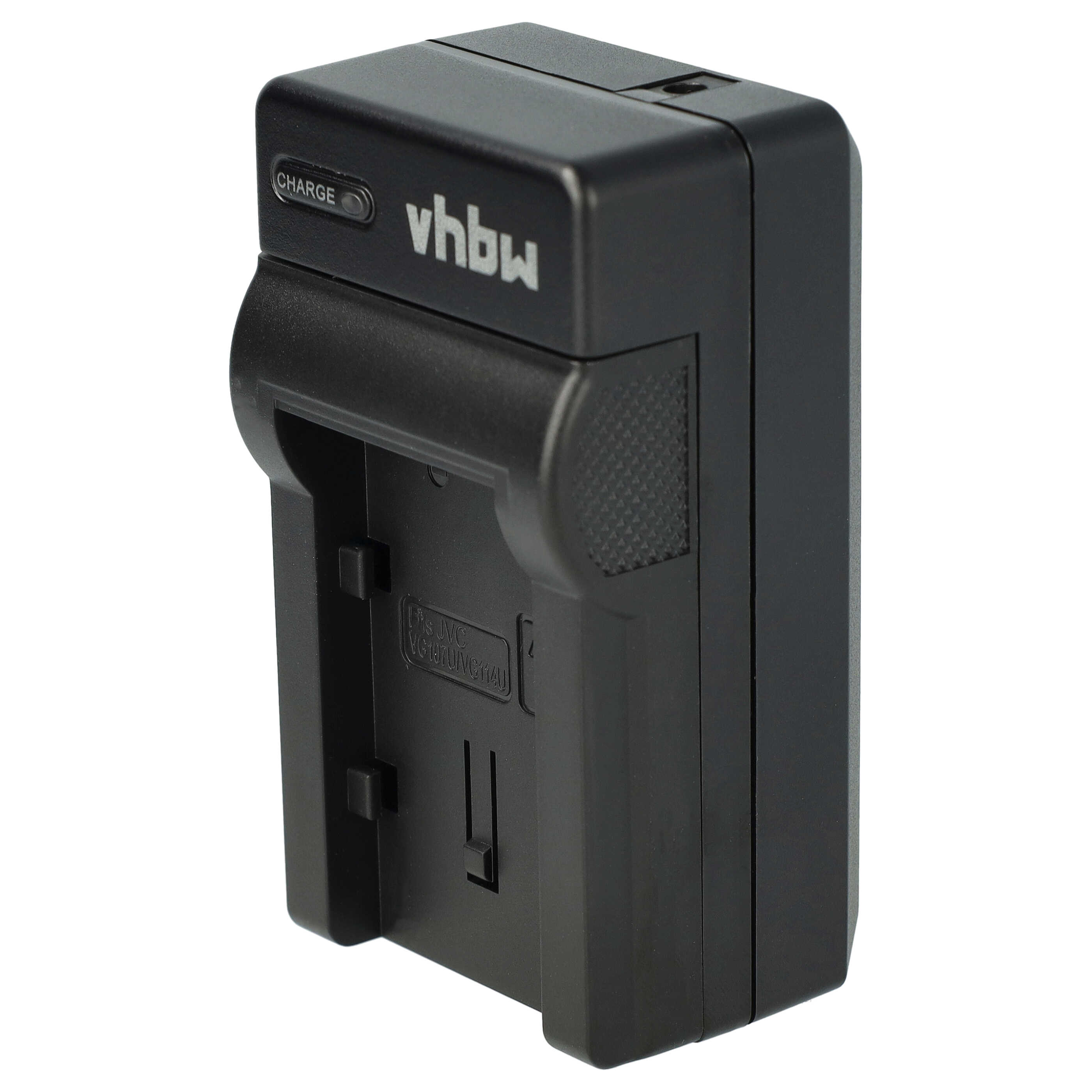 Ein schwarzes vhbw-Batterieladegerät. Auf dem Ladegerät steht das Wort 'CHARGE'. Der Hintergrund ist weiß.