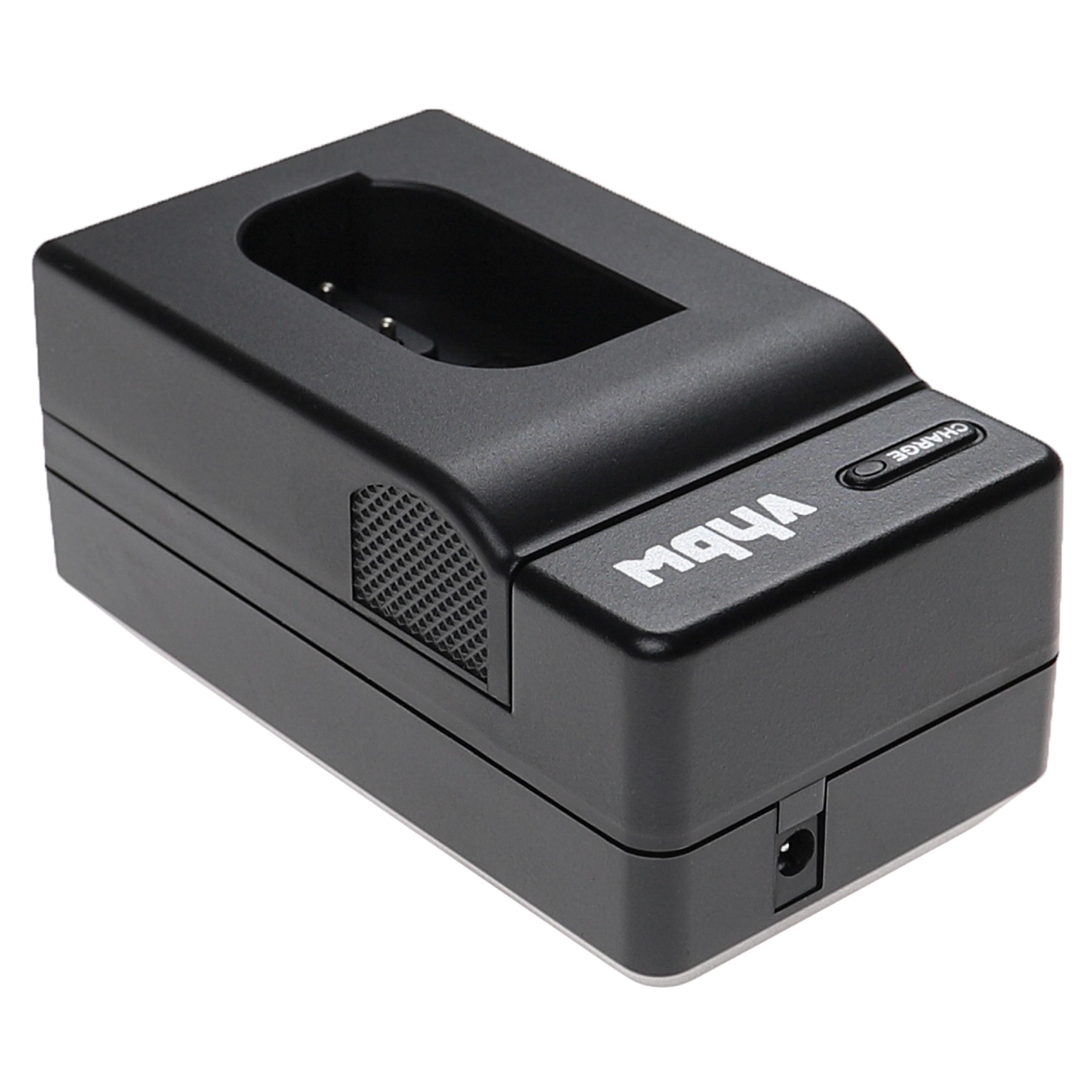 Ein schwarzes Batterieladegerät mit dem Aufdruck 'M4b4'. Es hat einen Schlitz und eine 'Charge'-Taste.