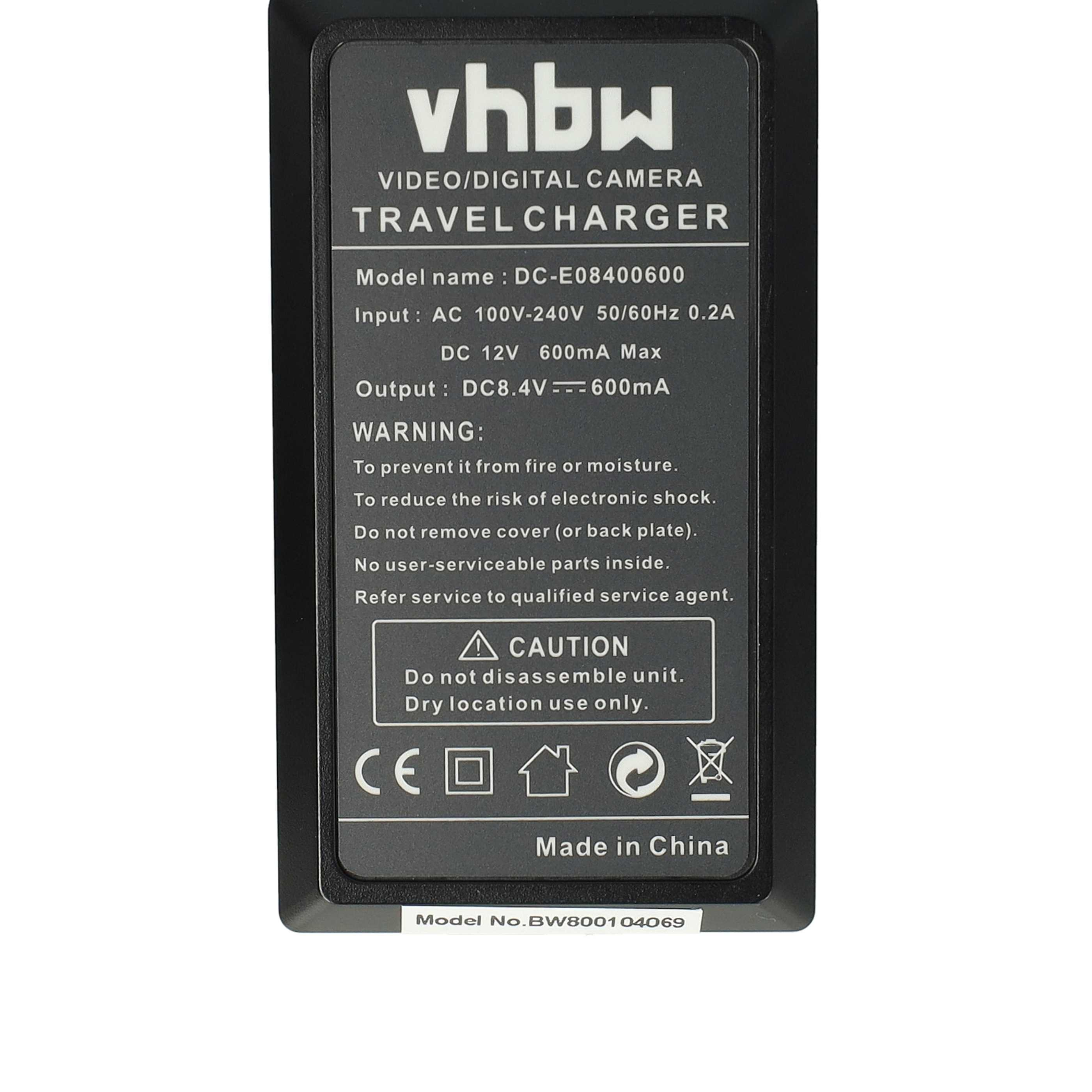 Schwarzes Reisegerät mit weißem Text: vhbw, Modellinfo, Warnungen und Vorsichtsymbole. Hergestellt in China.