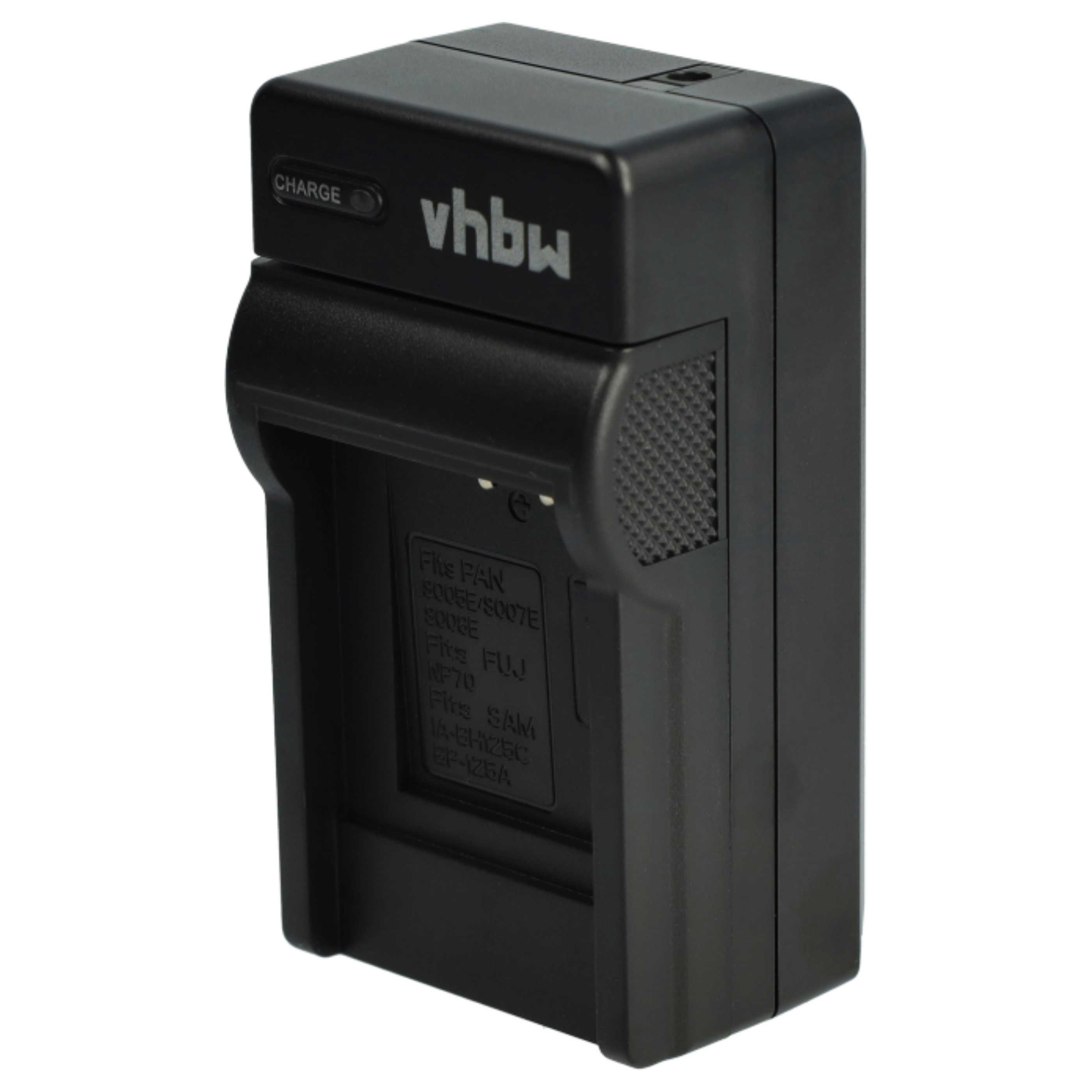 Schwarzes vhbw-Batterieladegerät. Es hat eine 'CHARGE'-Anzeige und Text, der kompatible Batteriemodelle angibt.