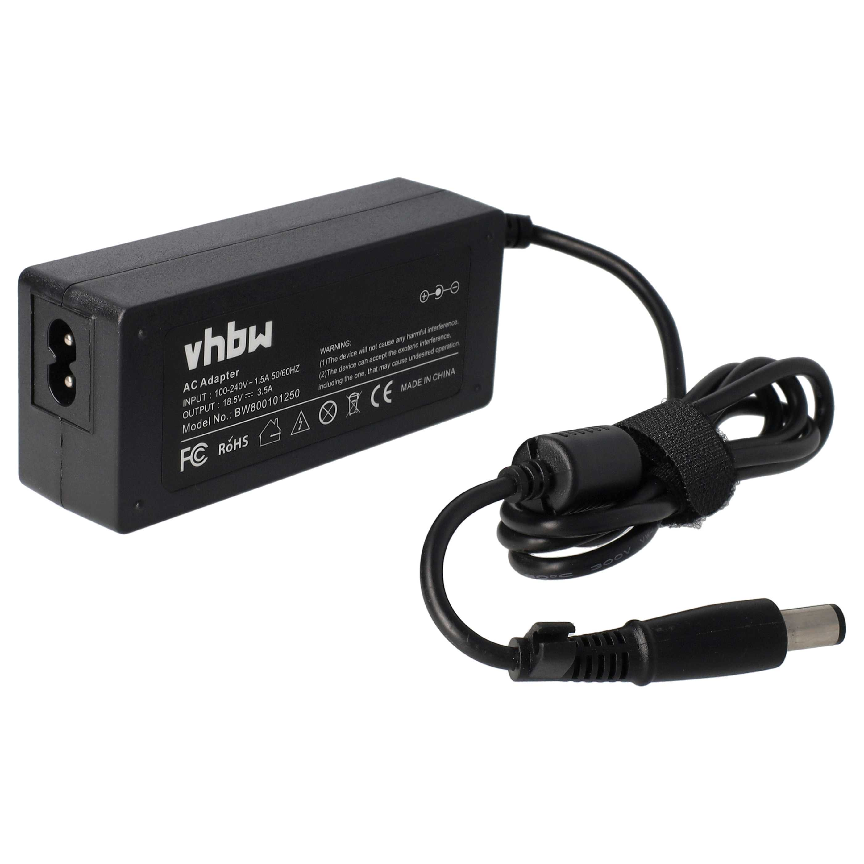 Schwarzer AC-Adapter mit schwarzem Kabel und einem Etikett mit Text.