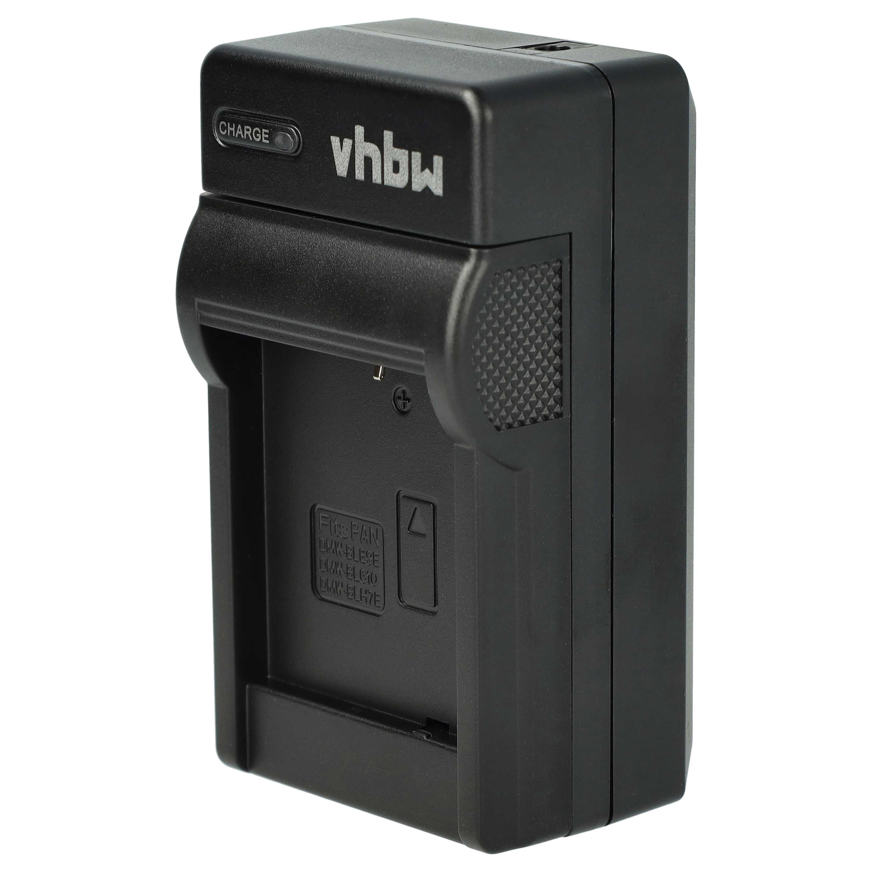Schwarzes vhbw-Batterieladegerät. Mit 'CHARGE'-Anzeige und Kompatibilitätsdetails. Ein kompaktes, rechteckiges Gerät.