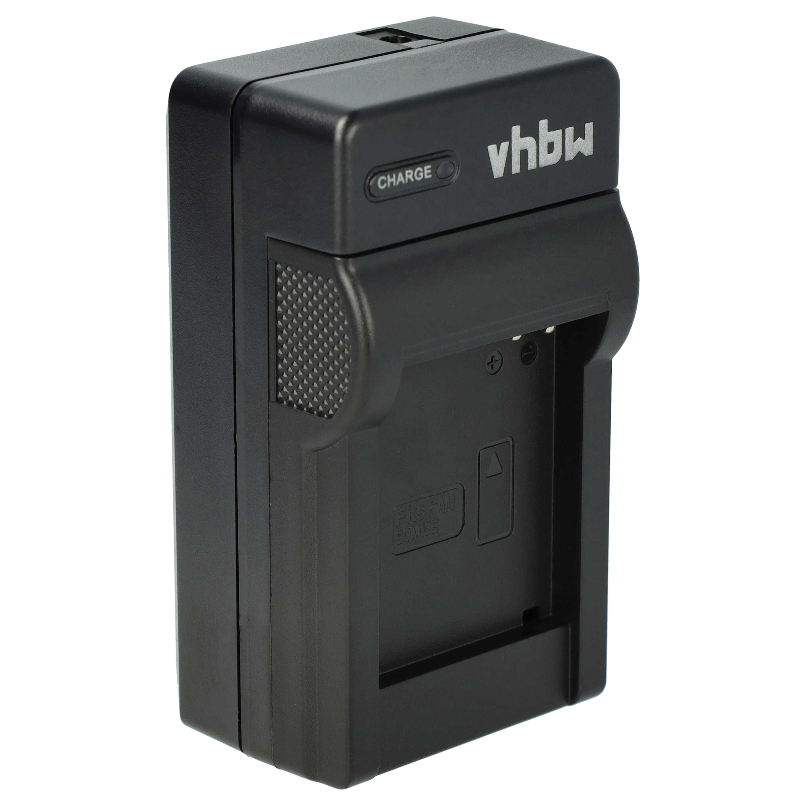 Ein schwarzes Kamera-Akkuladegerät. Es trägt den Markennamen 'vhbw' und eine Ladeanzeige.