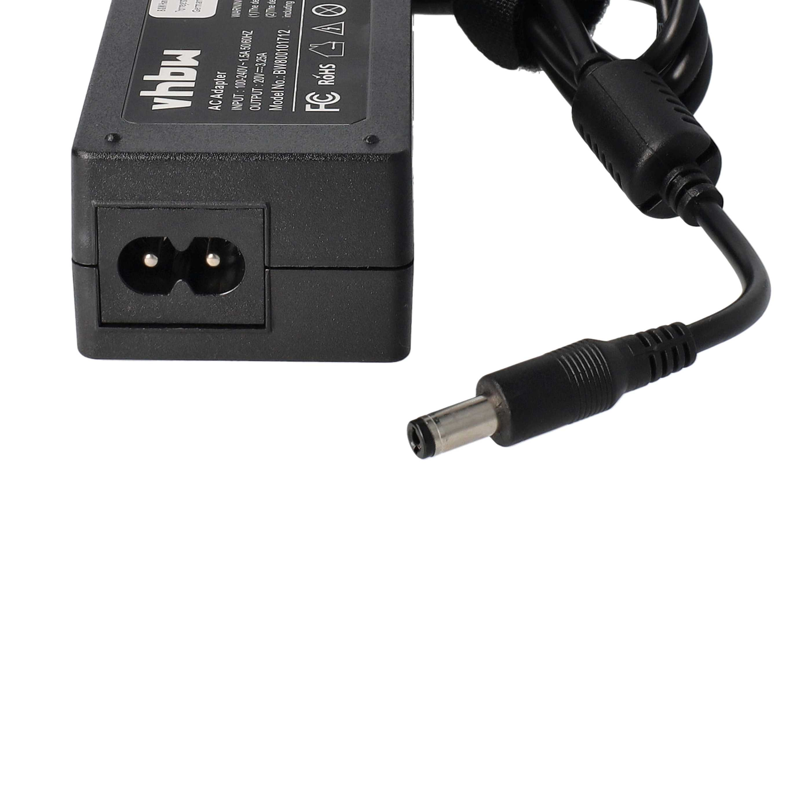 Schwarzes Netzteil mit Netzkabel und Stecker. Das Netzteil hat das vhbw-Logo und technische Details.
