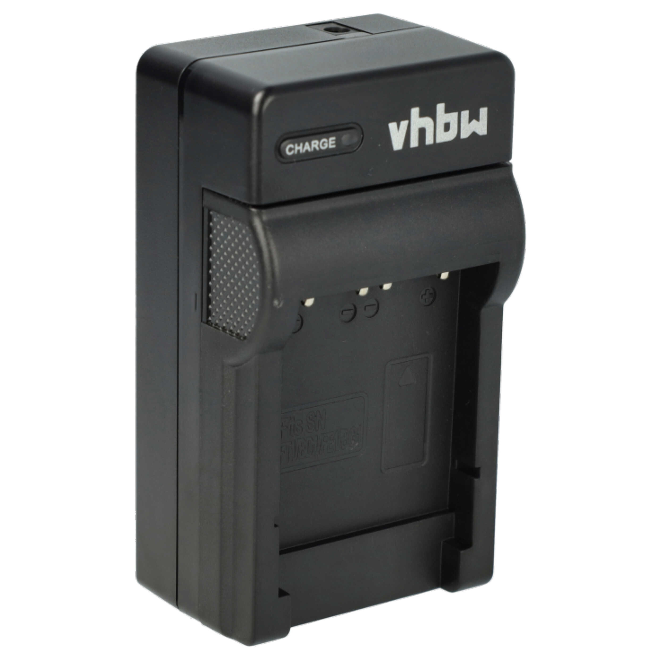 Schwarzes vhbw-Ladegerät auf weißem Hintergrund. Es hat eine Ladeanzeige und mehrere Steckplätze für Batterien.