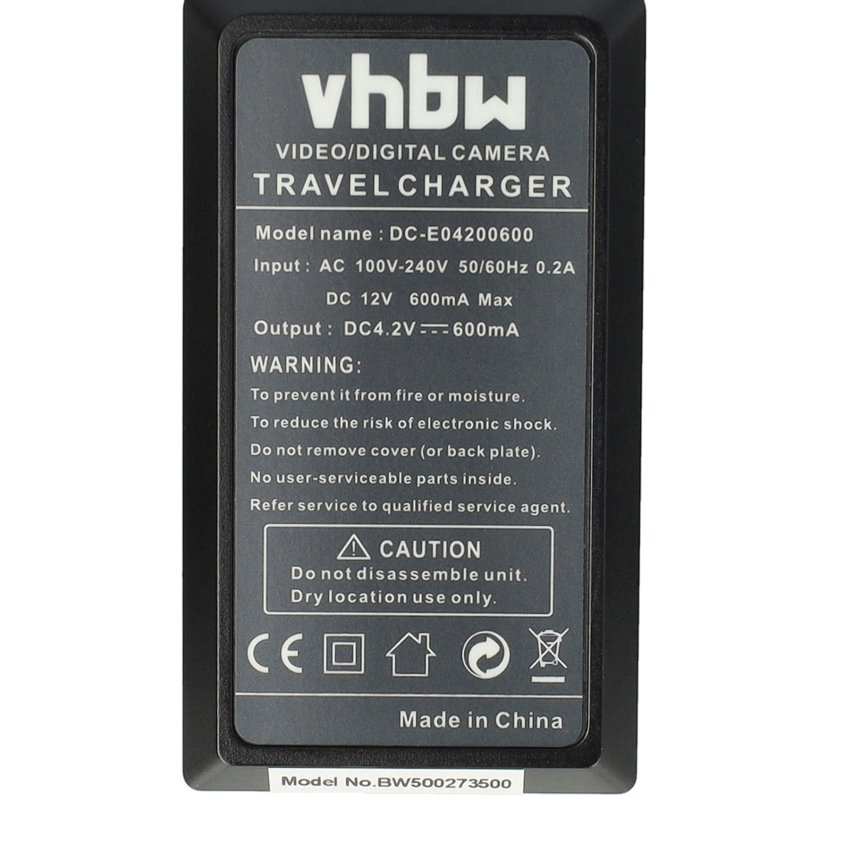 Ein schwarzes Reisegerät mit weißem Text. Es lautet 'vhbw', 'VIDEO/DIGITAL CAMERA' und technische Spezifikationen.