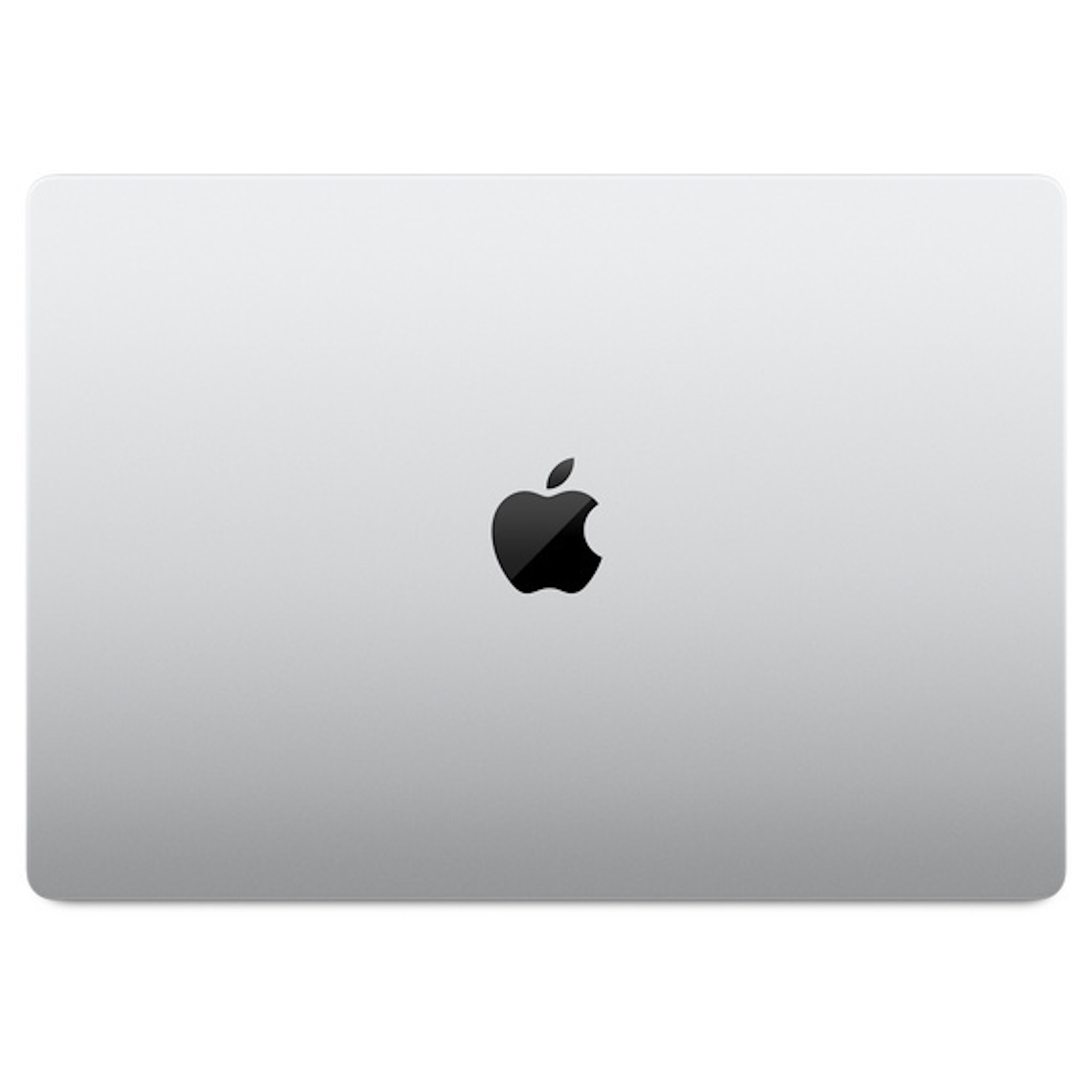 Srebrna pokrywa laptopa z czarnym logo Apple na środku. Pokrywa jest gładka i ma zaokrąglone rogi.