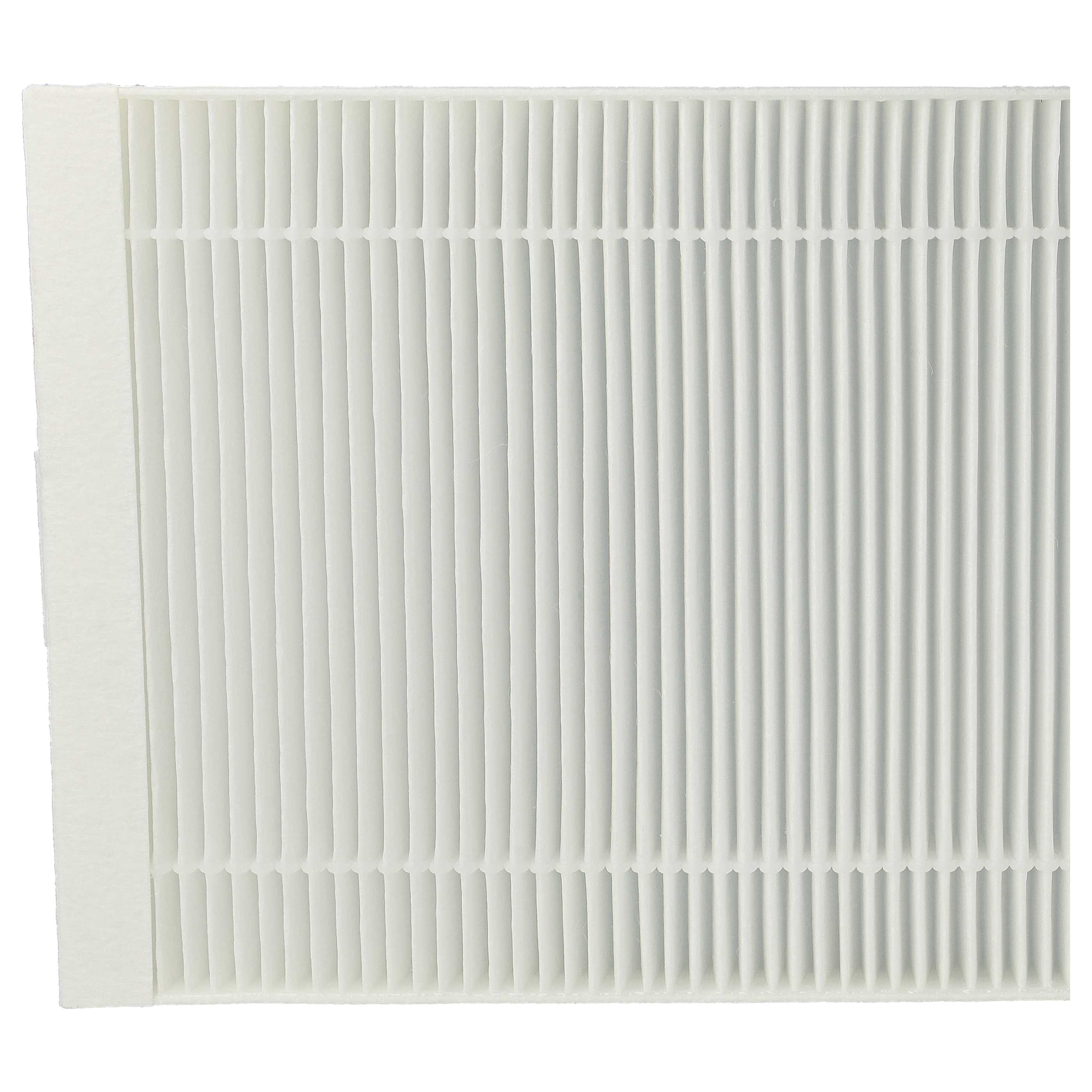 Ein weißer rechteckiger Luftfilter mit vertikalen Rippen und einer dickeren Seitenwand. Der Filter ist sauber und unbenutzt.