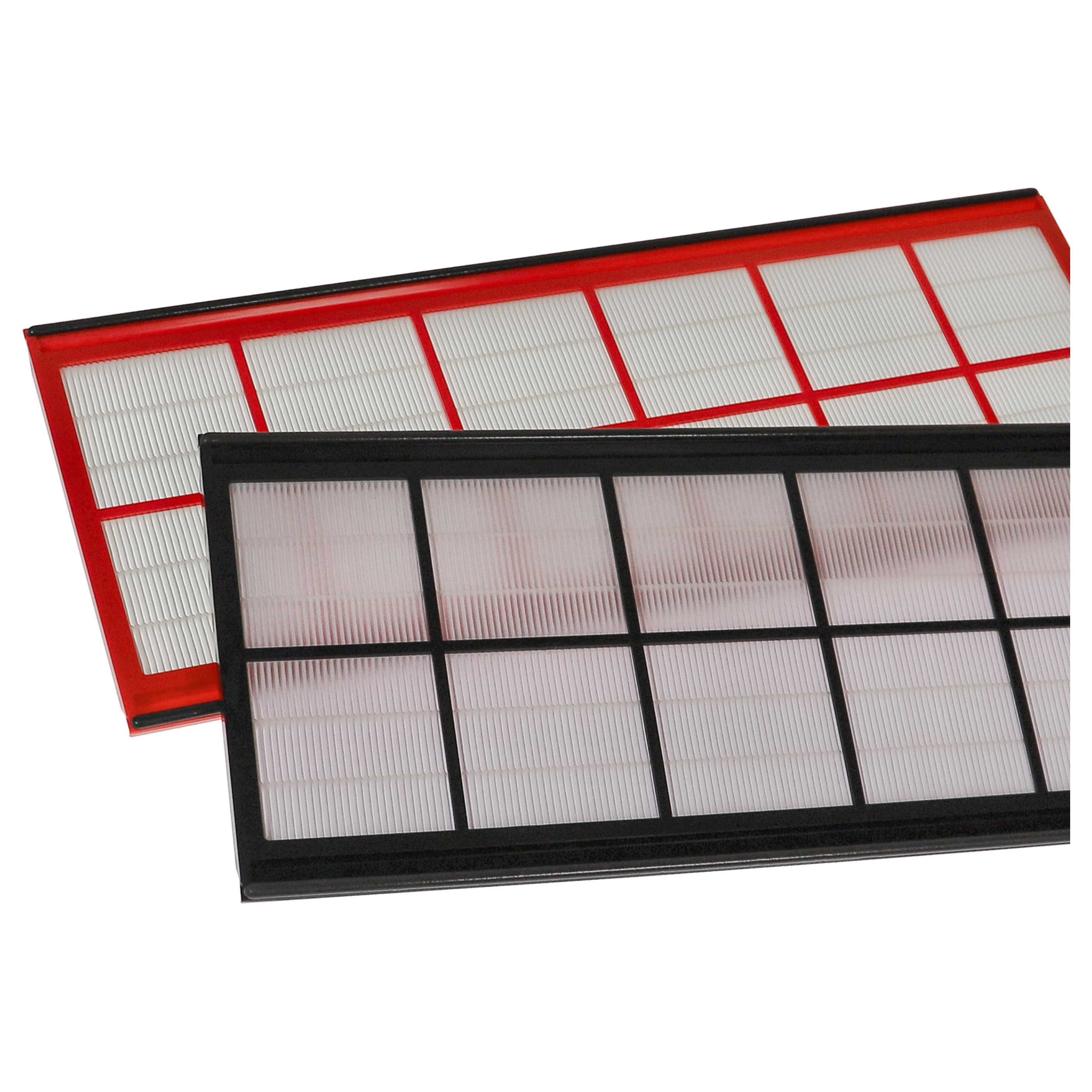 Zwei Luftfilter. Einer rot umrandet oben, der andere schwarz umrandet unten. Beide haben weißes, plissiertes Filtermaterial.