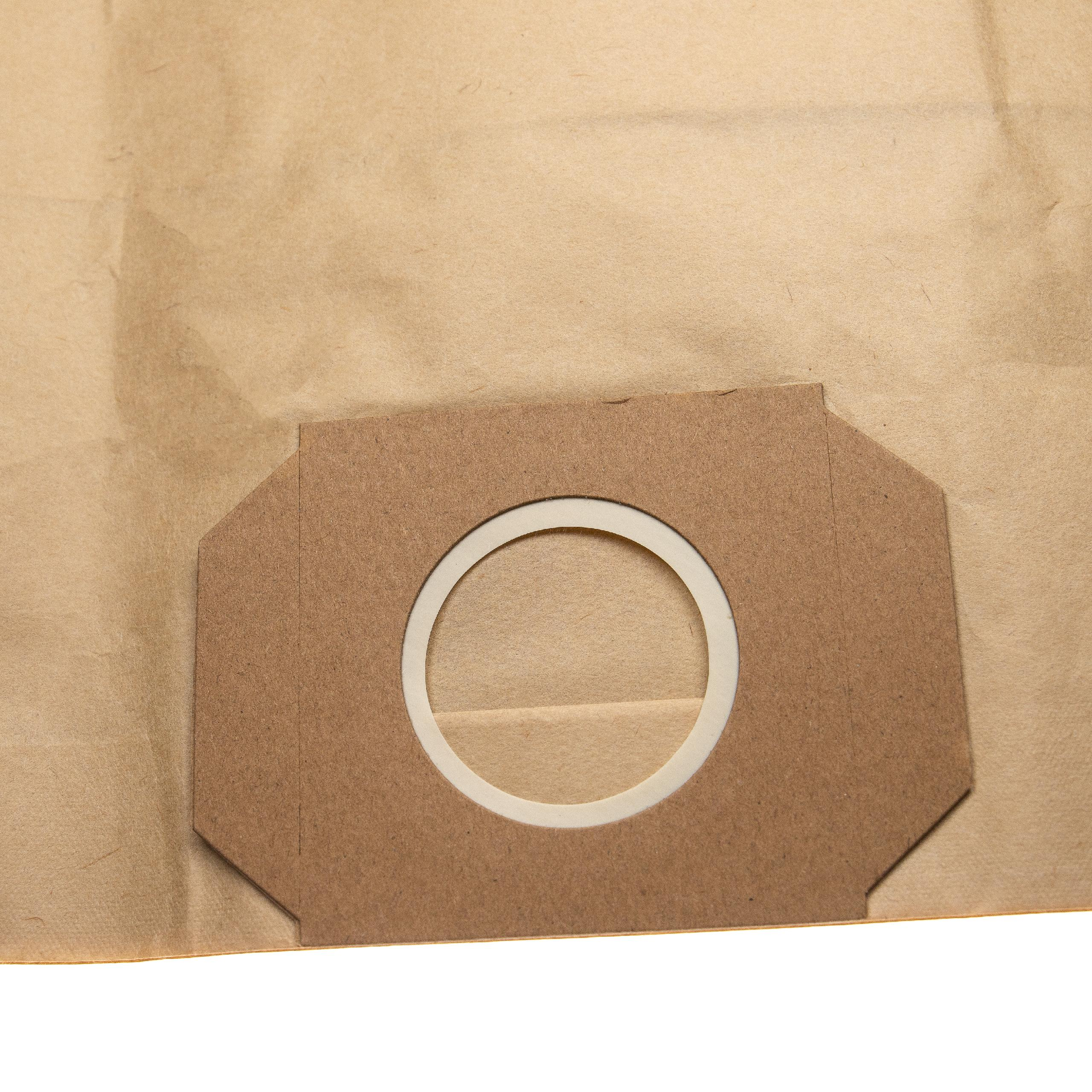 Nahaufnahme eines braunen Staubsaugerbeutels aus Papier mit einer kreisförmigen Öffnung und einem braunen Kartonrahmen.