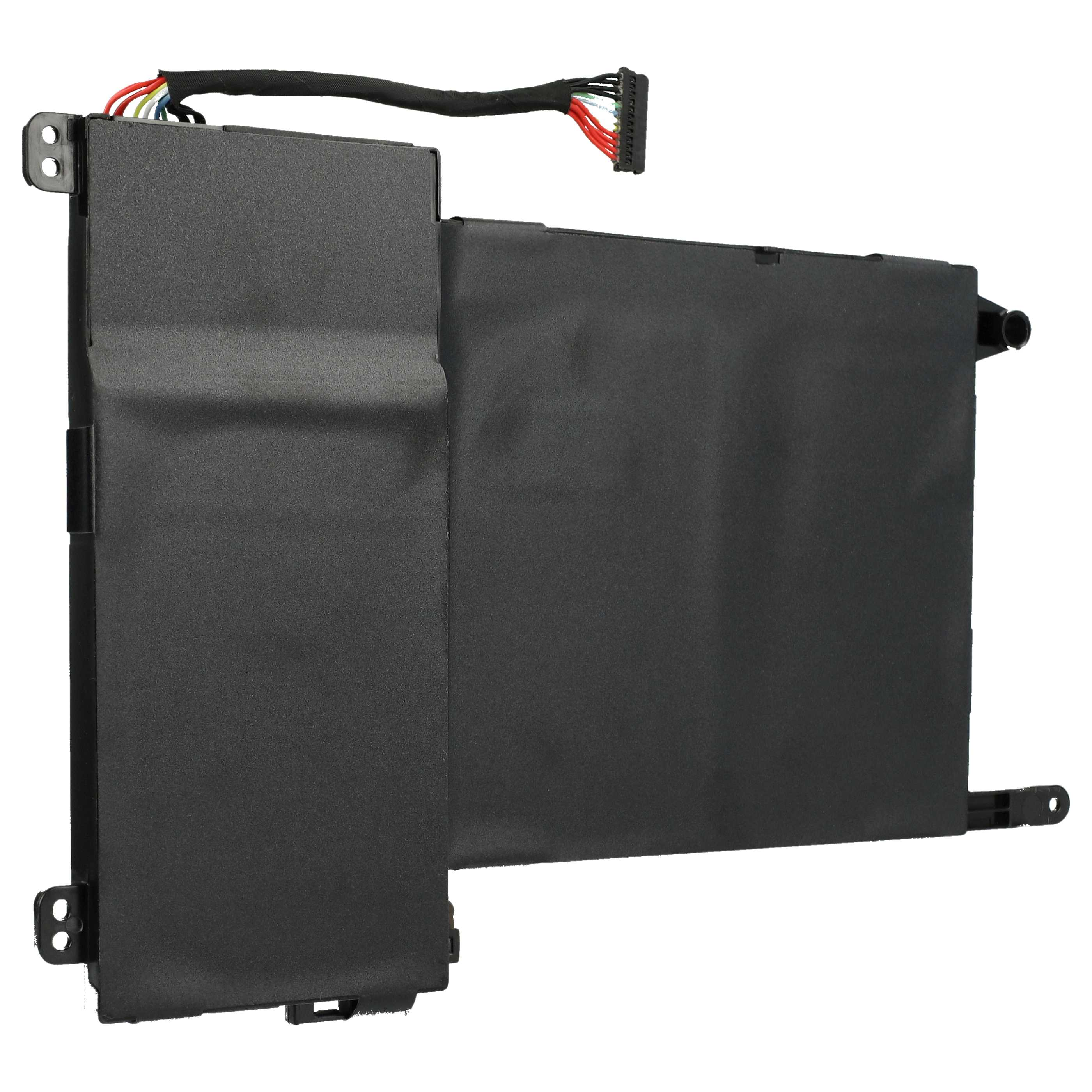Ein schwarzer Laptop-Akku mit Anschluss und farbigen Drähten ist auf weißem Hintergrund isoliert.