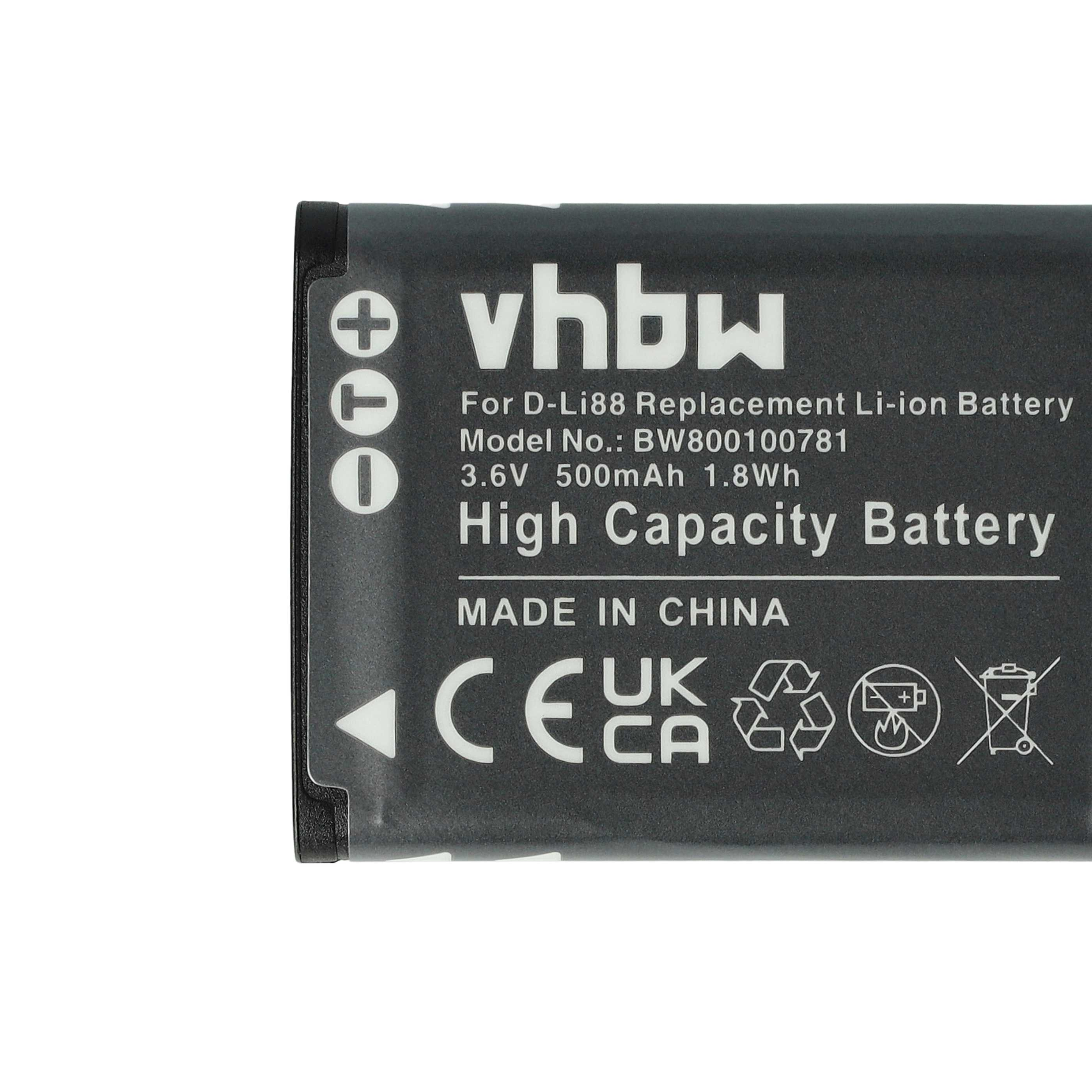 Ein Akku mit Text: vhbw, High Capacity Battery, Made in China und verschiedenen Symbolen. Der Akku ist schwarz mit weißem Text.
