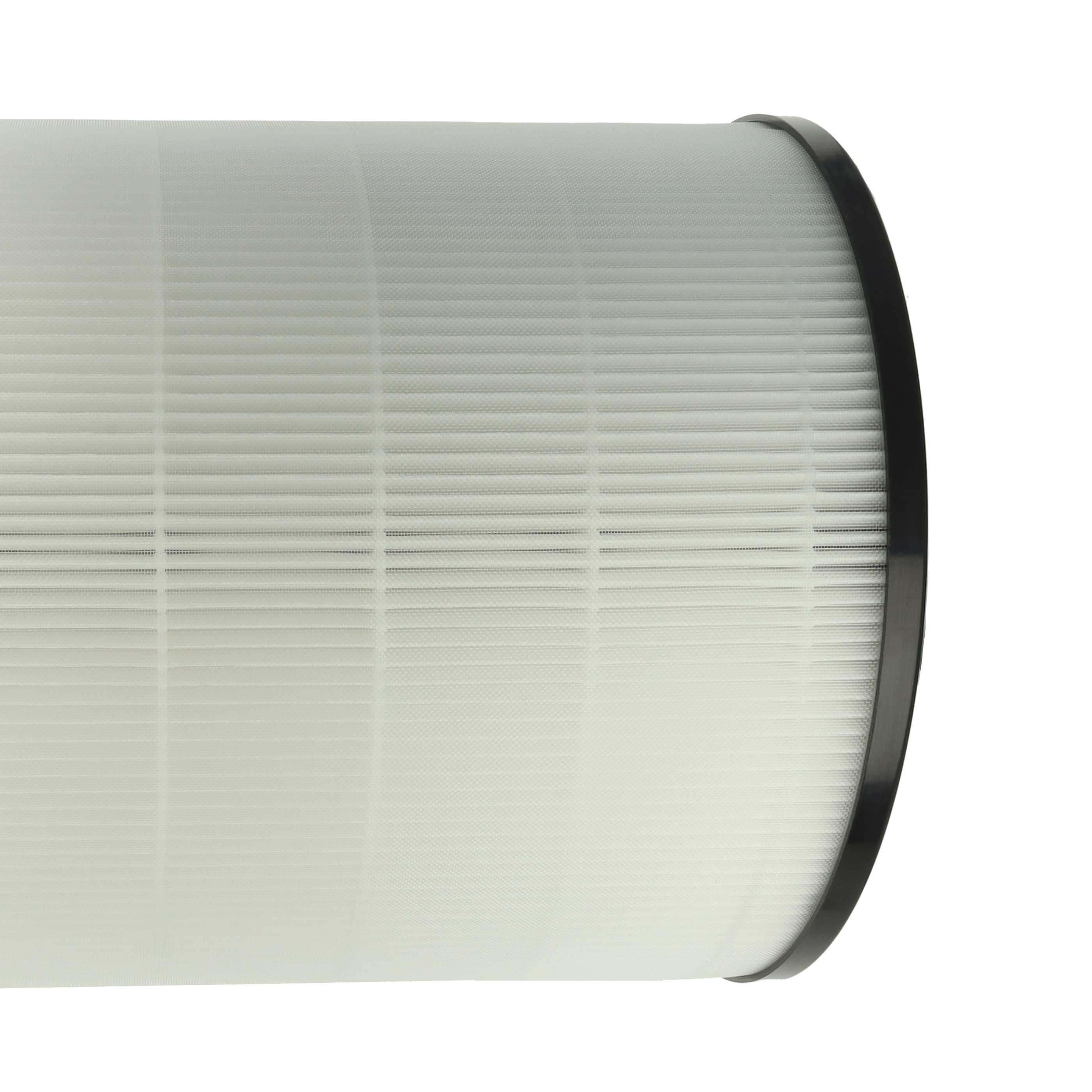 Ein zylindrischer Luftfilter mit weißer, strukturierter Oberfläche. Der Filter hat einen schwarzen Rand.