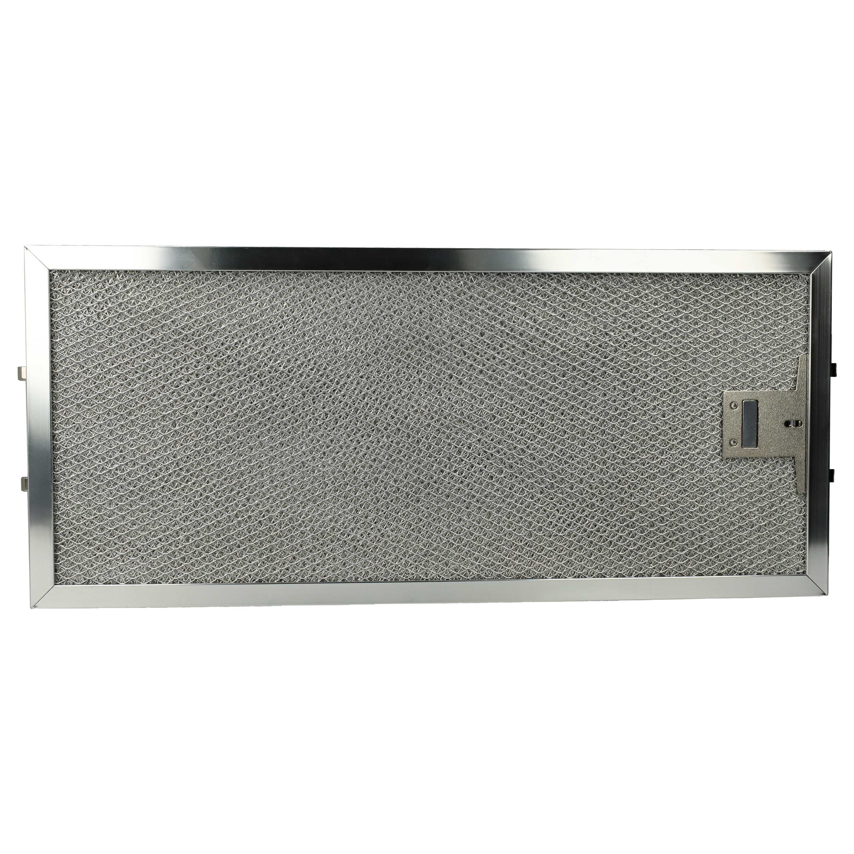 Ein rechteckiger Metall-Dunstabzugsfilter. Er hat ein Netzgitter in einem Metallrahmen. Der Hintergrund ist weiß.