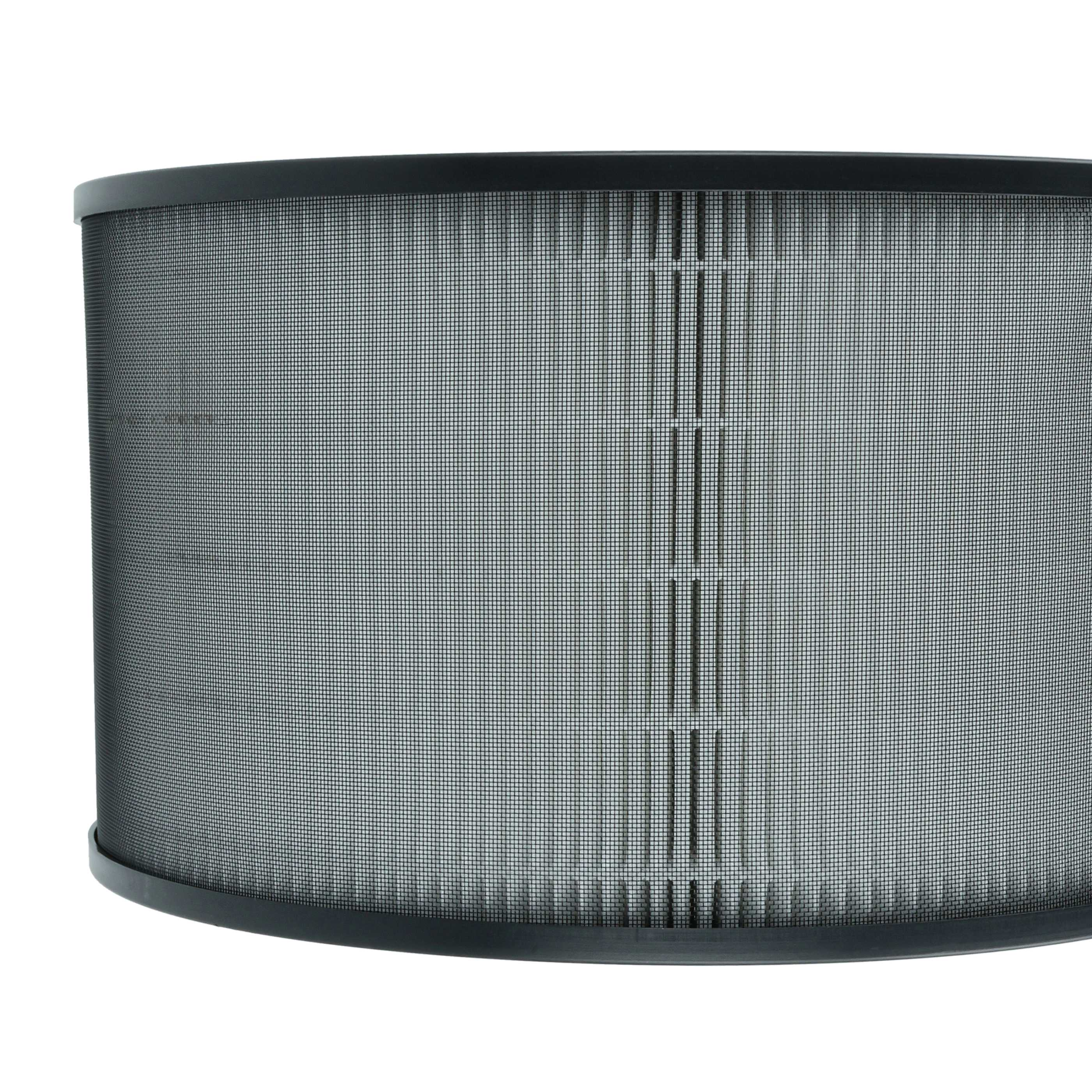 Ein schwarzer zylindrischer Pop-Filter mit einem feinen Netzgitter vor weißem Hintergrund.