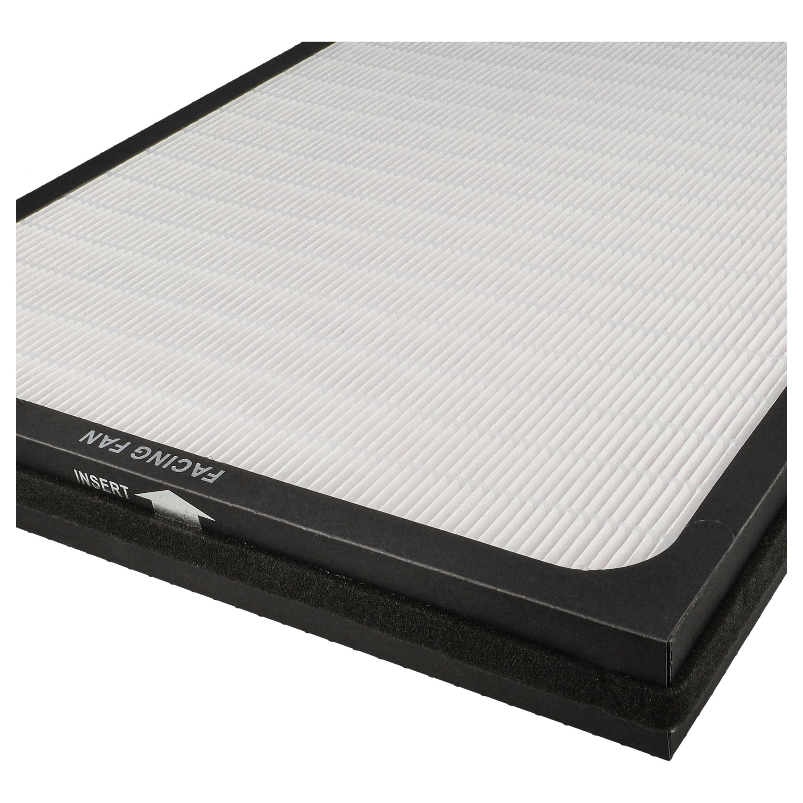 Luftfilter mit weißem, plissiertem Filter und schwarzem Rahmen. Text 'FACING FAN INSERT' sichtbar.