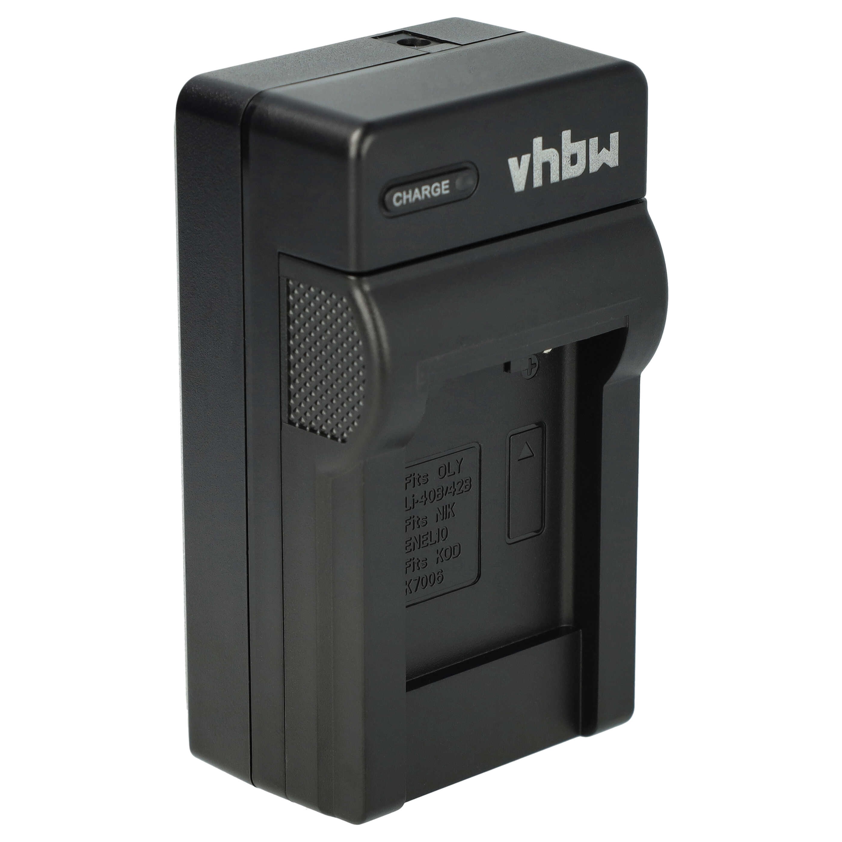 Ein schwarzes Batterieladegerät der Marke 'vhbw' mit dem Wort 'CHARGE'. Es hat Text, der die Kompatibilität angibt.