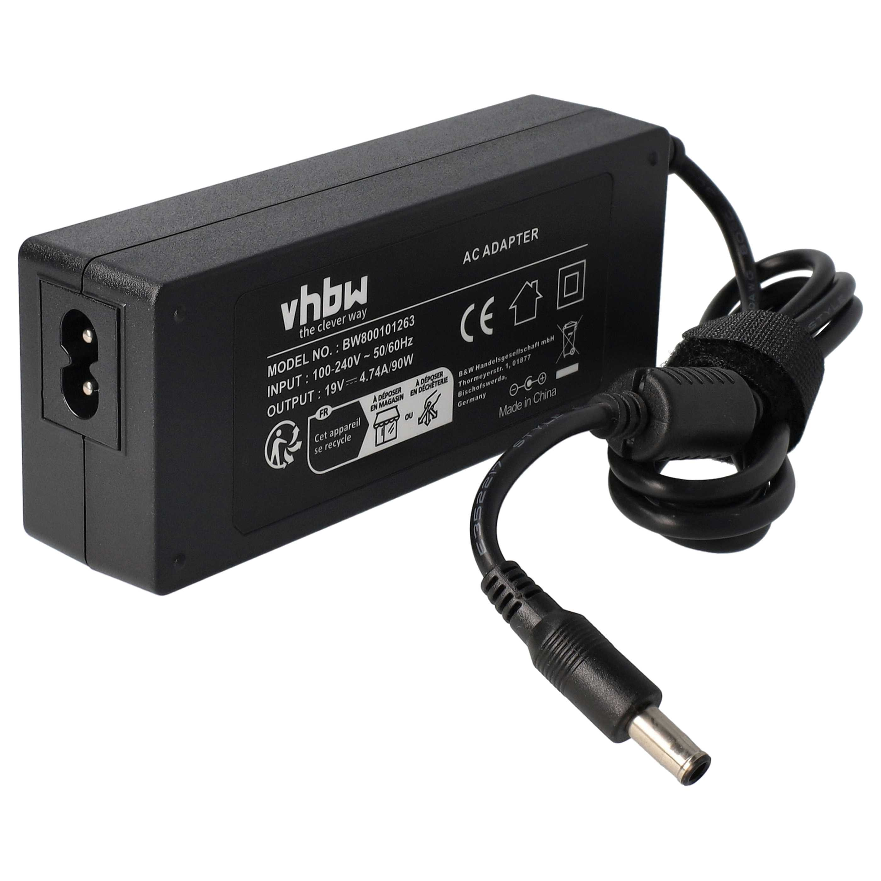 Schwarzes Netzteil mit Netzkabel, Marke vhbw. Es hat einen Stecker und Angaben zu Ein- und Ausgang.