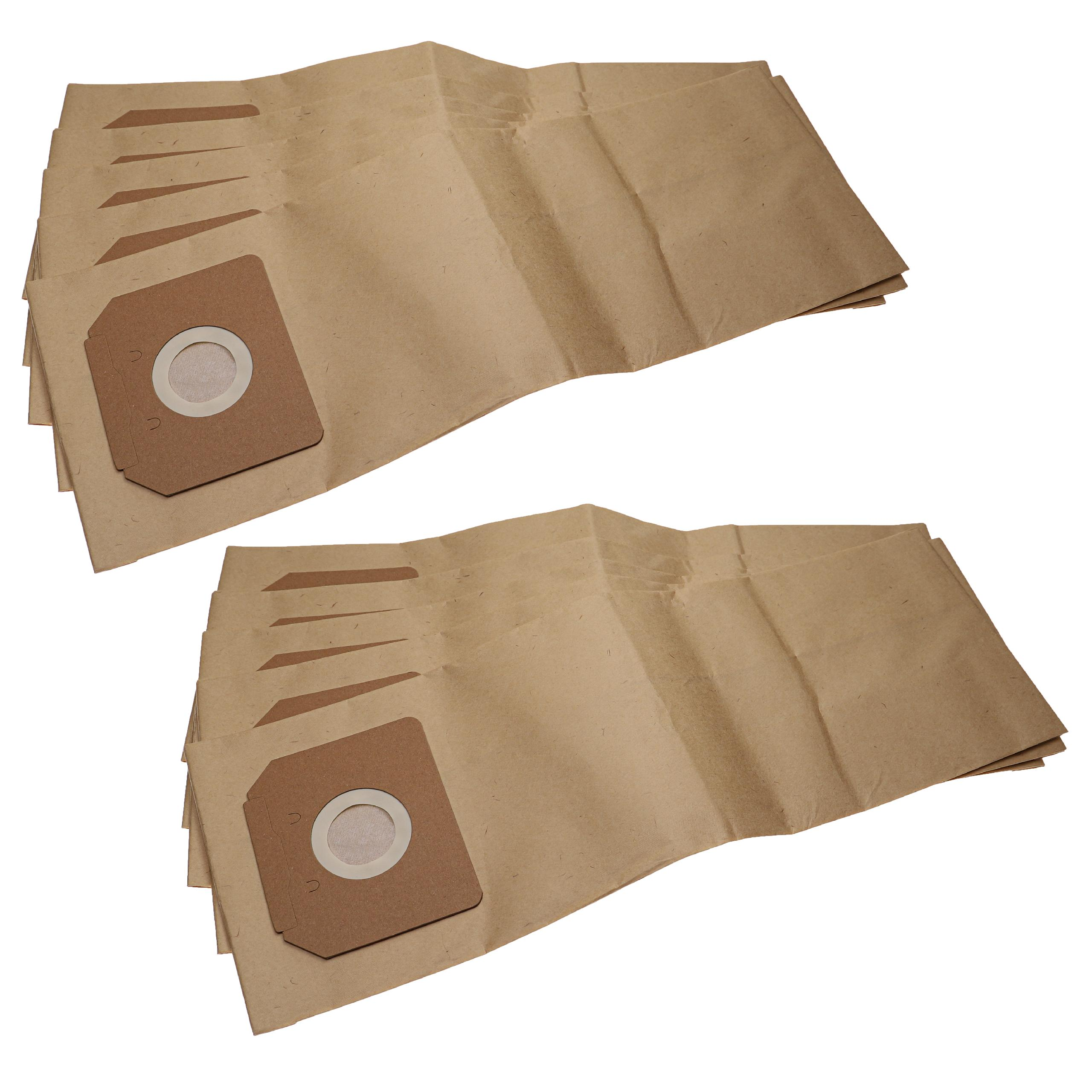 Mehrere braune Papiersaugerbeutel sind gestapelt. Jeder Beutel hat einen Filter aus beigem Papier.