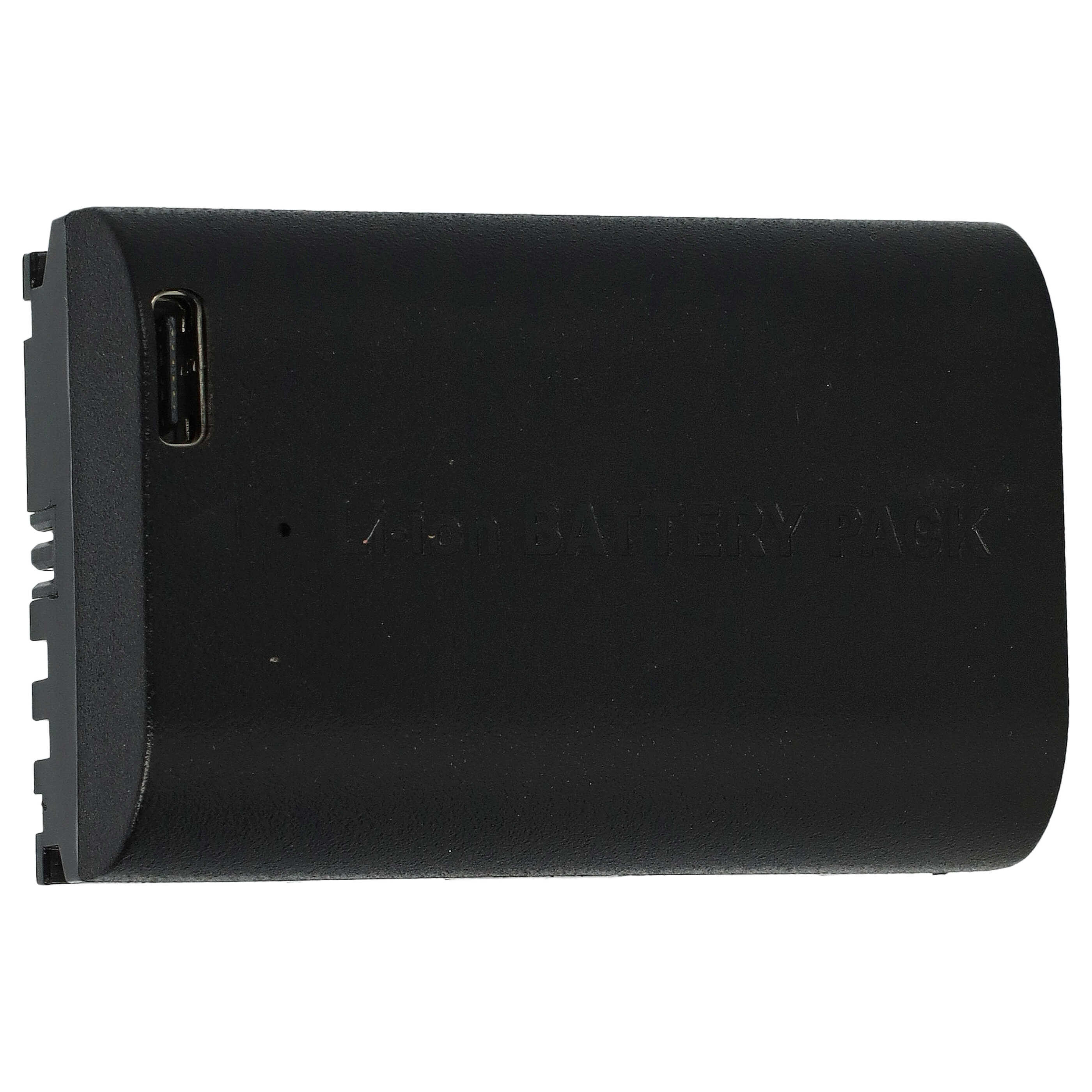 Ein schwarzer Akku. Er hat einen Anschluss auf der oberen linken Seite. Der Text lautet 'BATTERY PACK'.