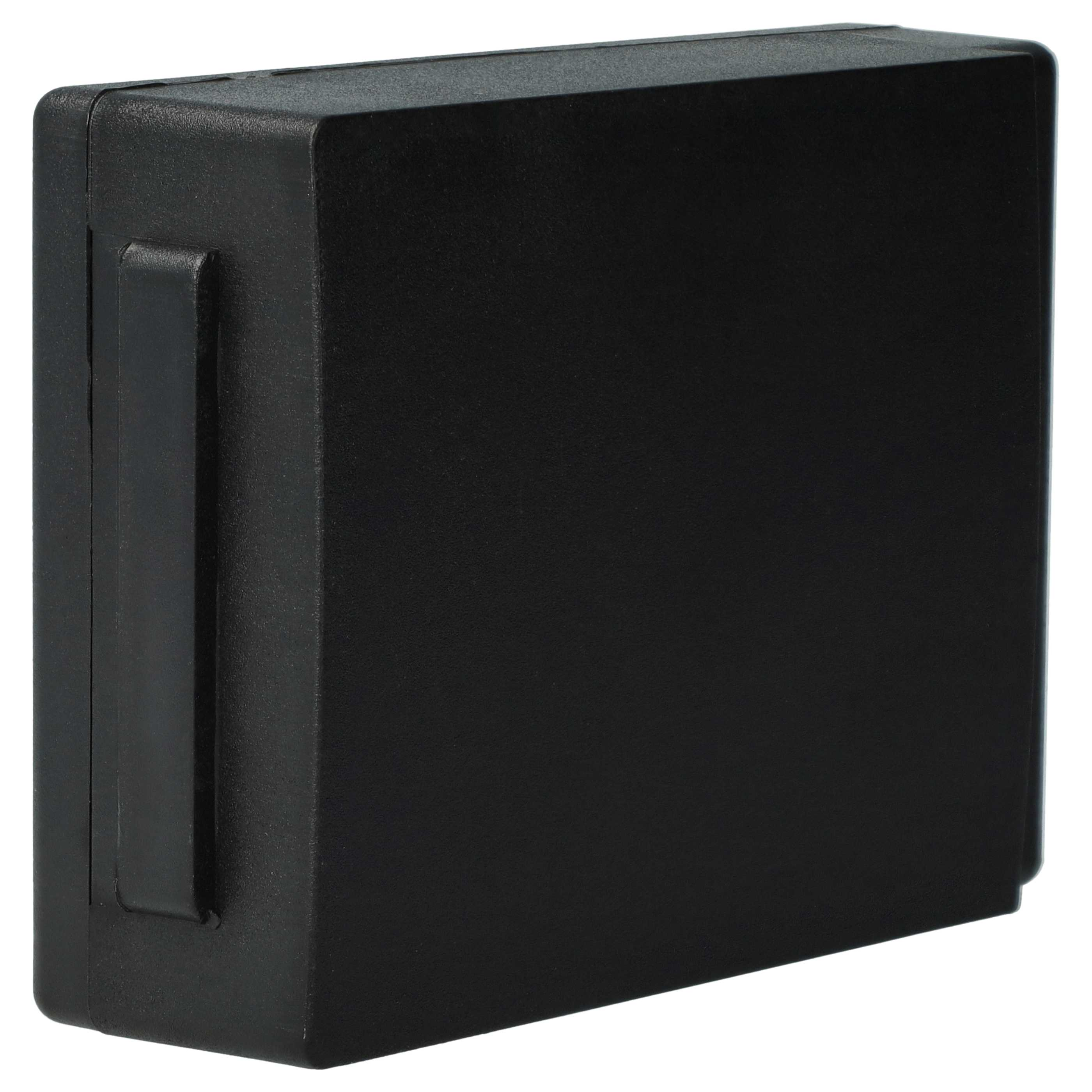 Eine schwarze rechteckige Box mit einem Griff an der Seite. Die Box befindet sich vor einem weißen Hintergrund.