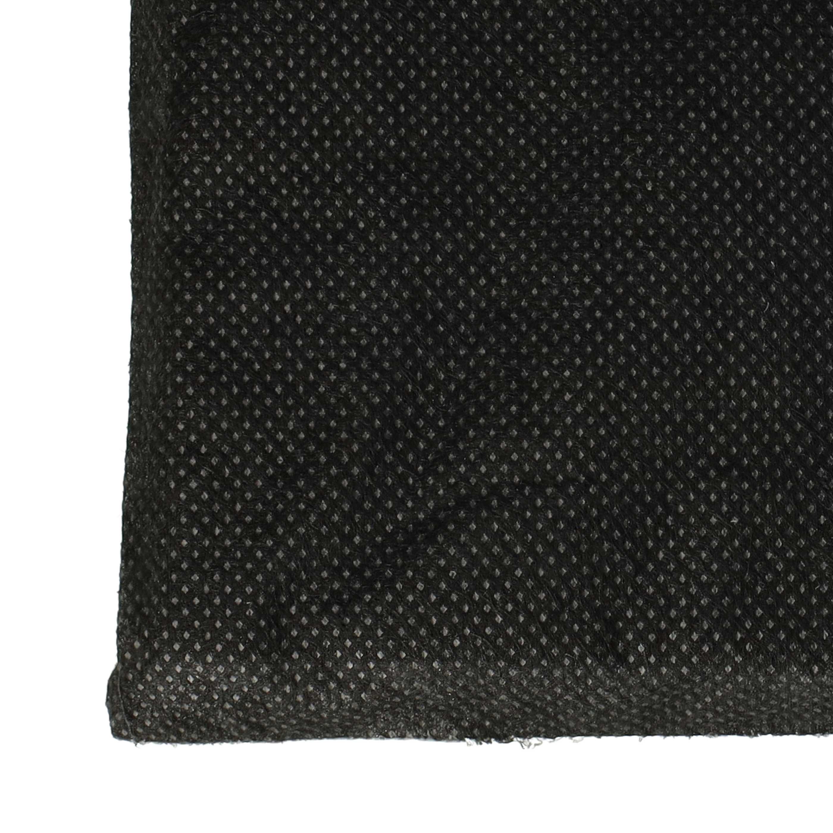 Nahaufnahme eines dunkelgrauen Stoffes mit gepunktetem Muster. Weißer Rand links. Texturdetails sichtbar.