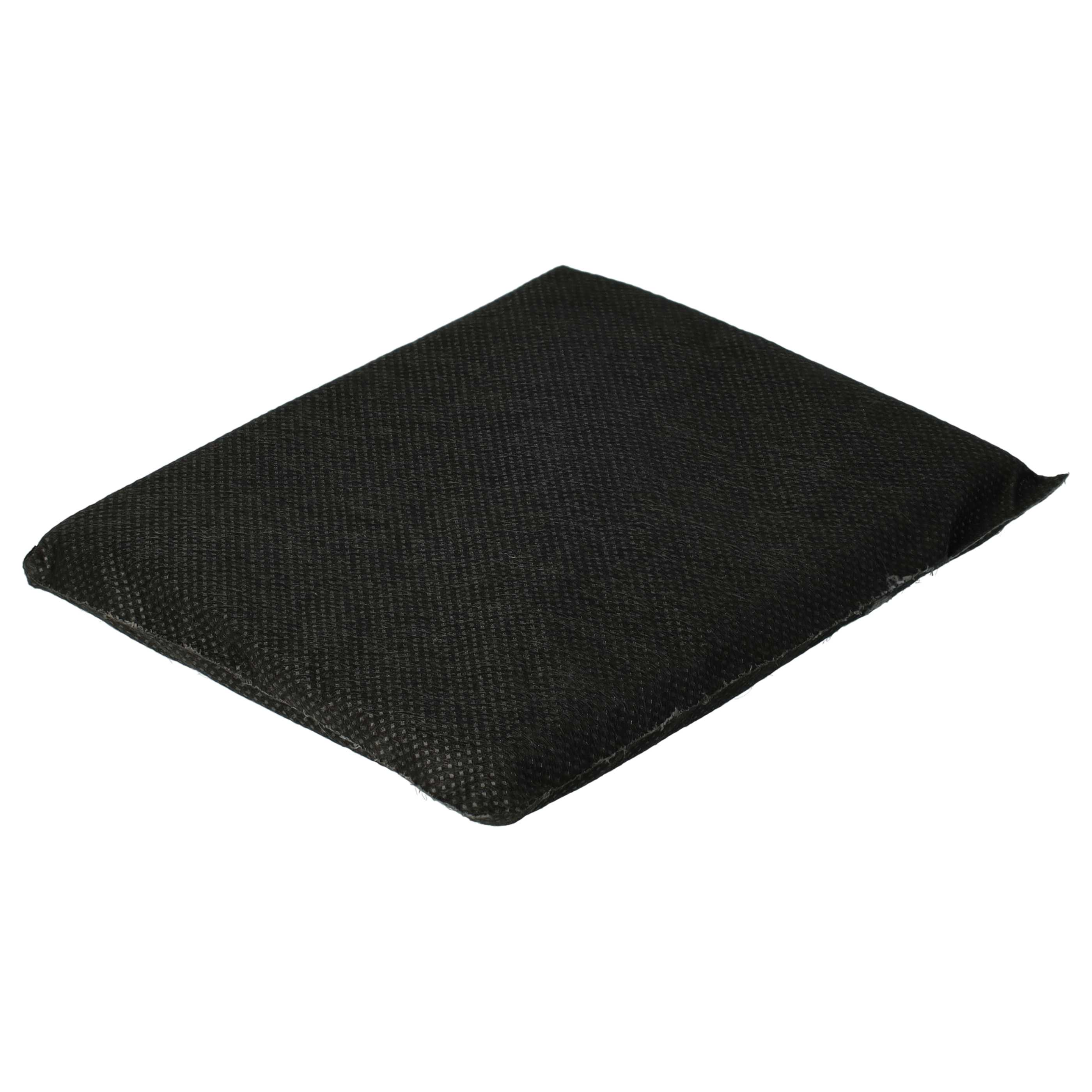 Ein schwarzes, rechteckiges Objekt mit strukturierter Oberfläche, isoliert auf weißem Hintergrund. Es ist ein kleines Kissen.