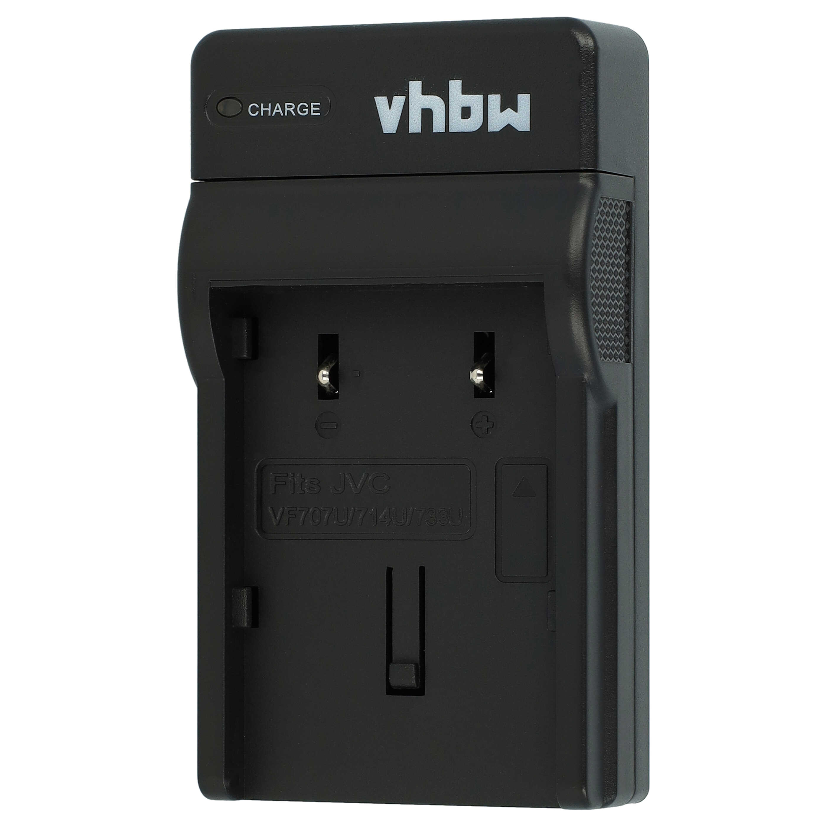 Schwarzes vhbw-Batterieladegerät. Es hat eine Ladeanzeige und Schlitze zum Laden. Es passt für JVC VF707U/714U/733U.