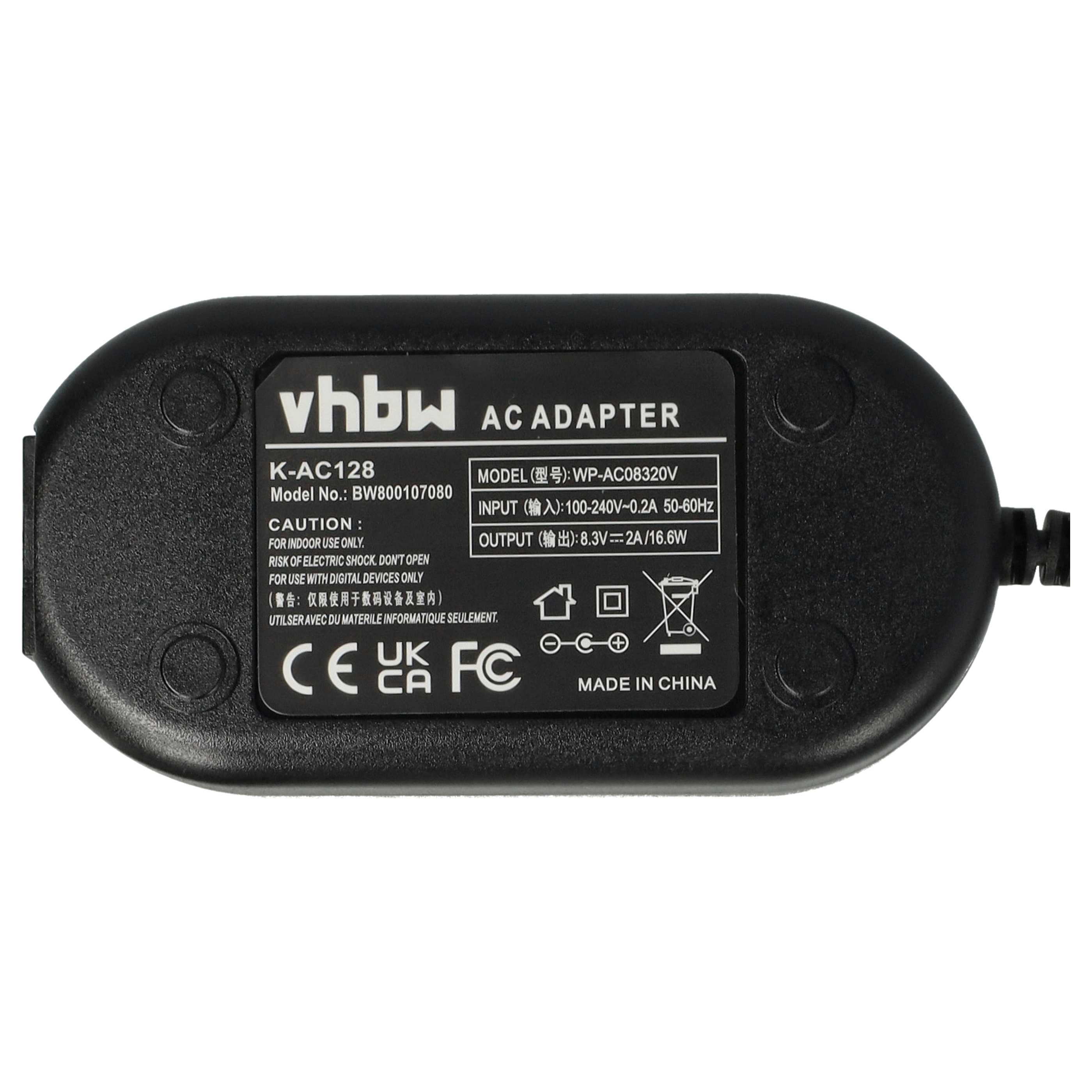 Schwarzer AC-Adapter mit Texten wie 'vhbw AC ADAPTER' und technischen Daten. Er ist mit 'Made in China' beschriftet.