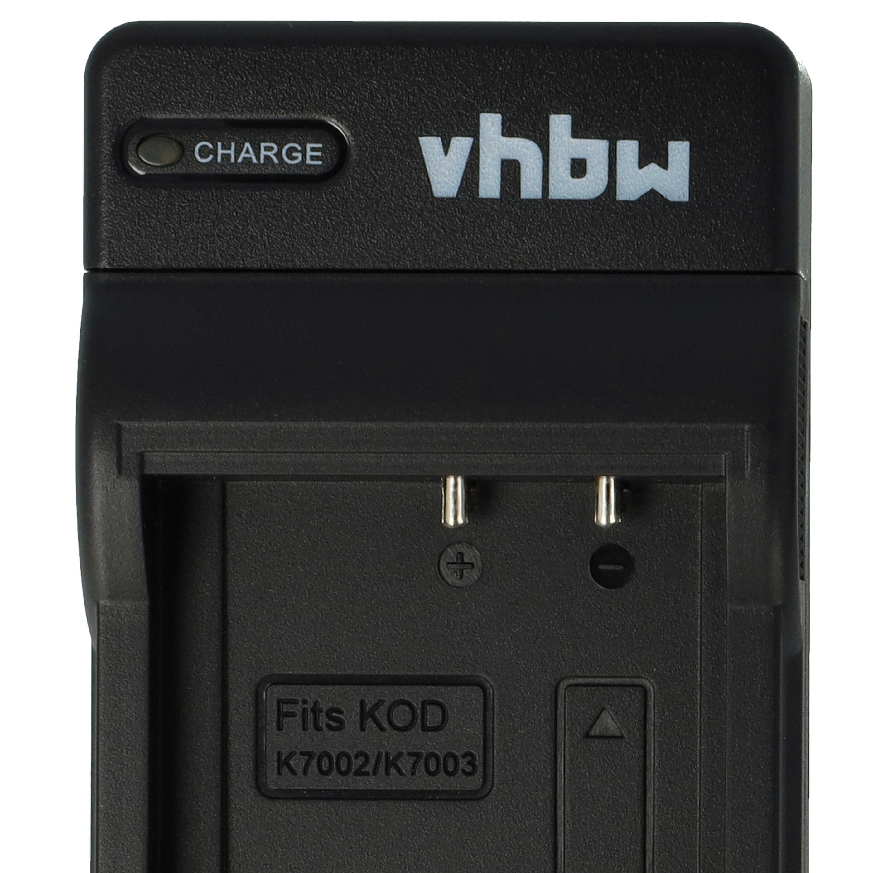 Schwarzes Batterieladegerät mit 'vhbw' und 'CHARGE'. Text: 'Fits KOD K7002/K7003'. Mit Ladeanschlüssen.