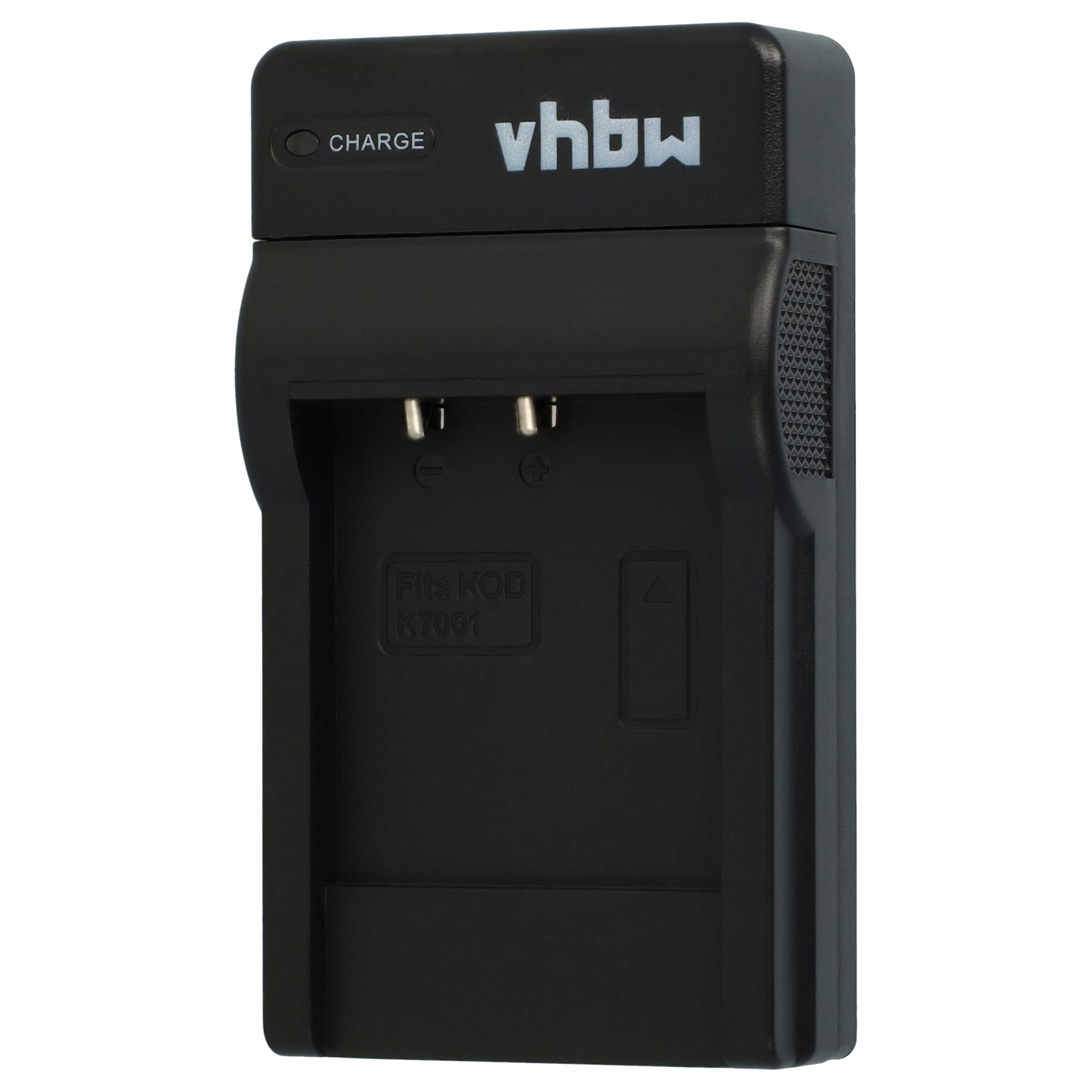 Ein schwarzes Batterieladegerät mit dem Markennamen vhbw. Es hat Ladeanschlüsse, eine Ladeanzeige und den Text 'Fits KOD K7001'.