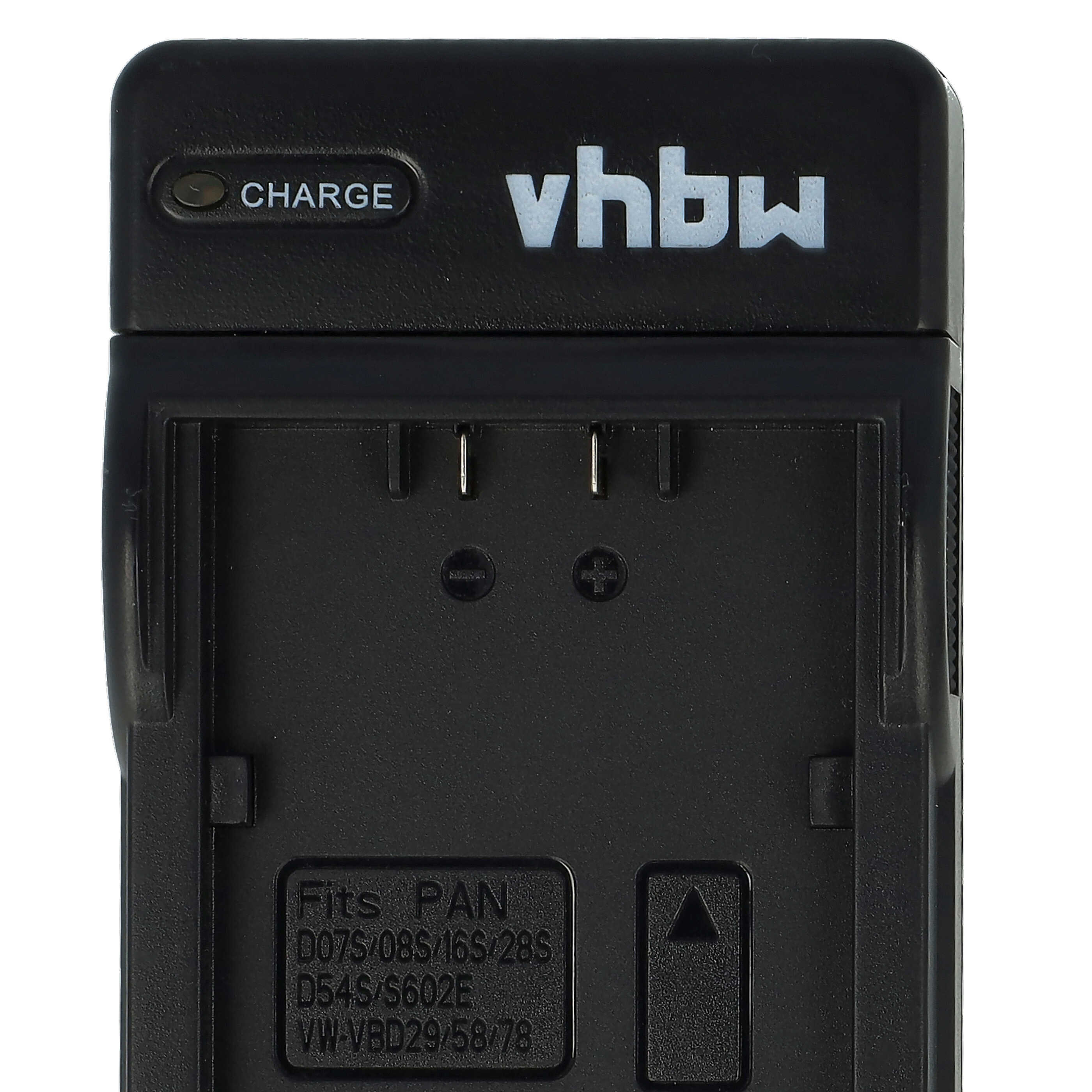 Schwarzes vhbw-Batterieladegerät. Mit 'CHARGE' und Licht. Passend für Panasonic-Akkus.
