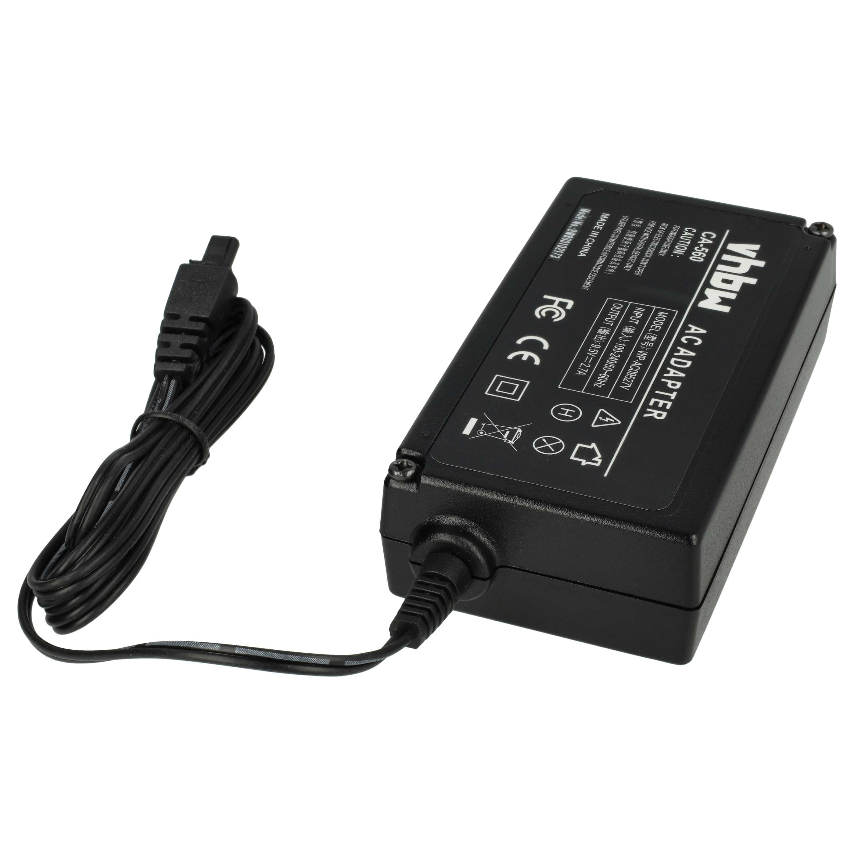 Schwarzer AC-Adapter mit Kabel. Text darauf lautet CA-560, AC ADAPTER und andere technische Details.