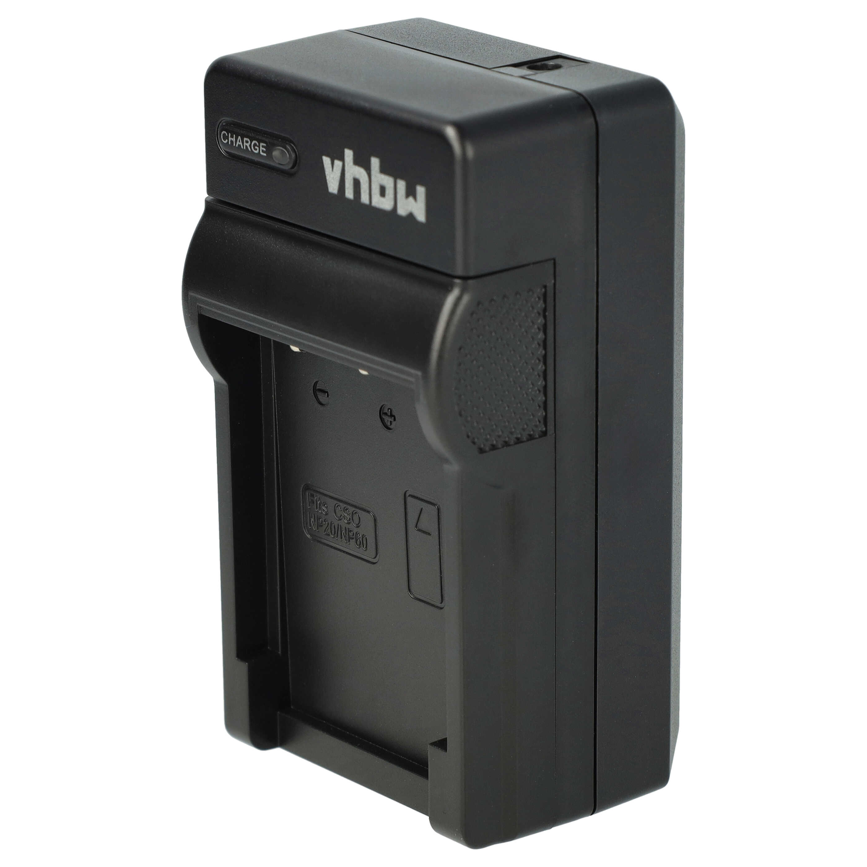 Ein schwarzes vhbw-Batterieladegerät. Es hat eine Ladeanzeige und einen Steckplatz für eine Batterie. Der Hintergrund ist weiß.