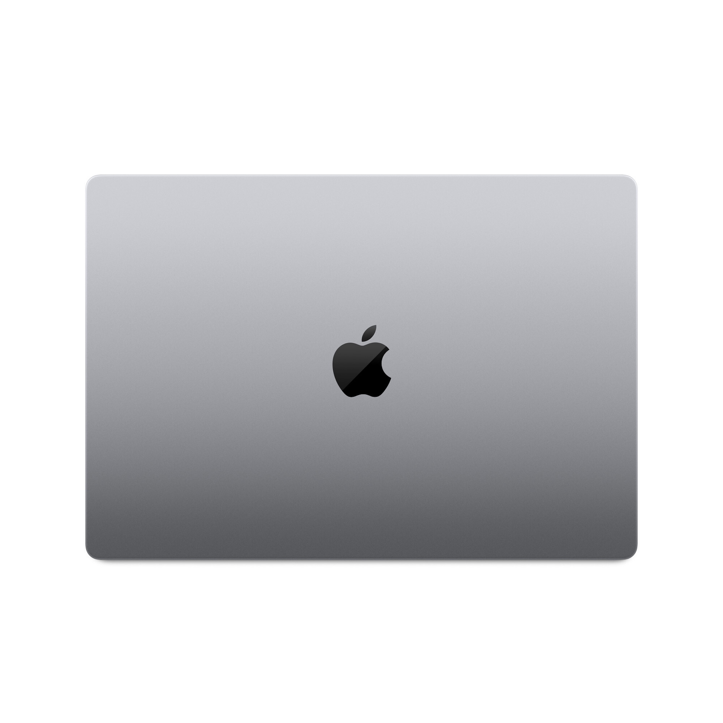 Tył srebrnego laptopa. Logo Apple znajduje się na środku. Tło jest białe.