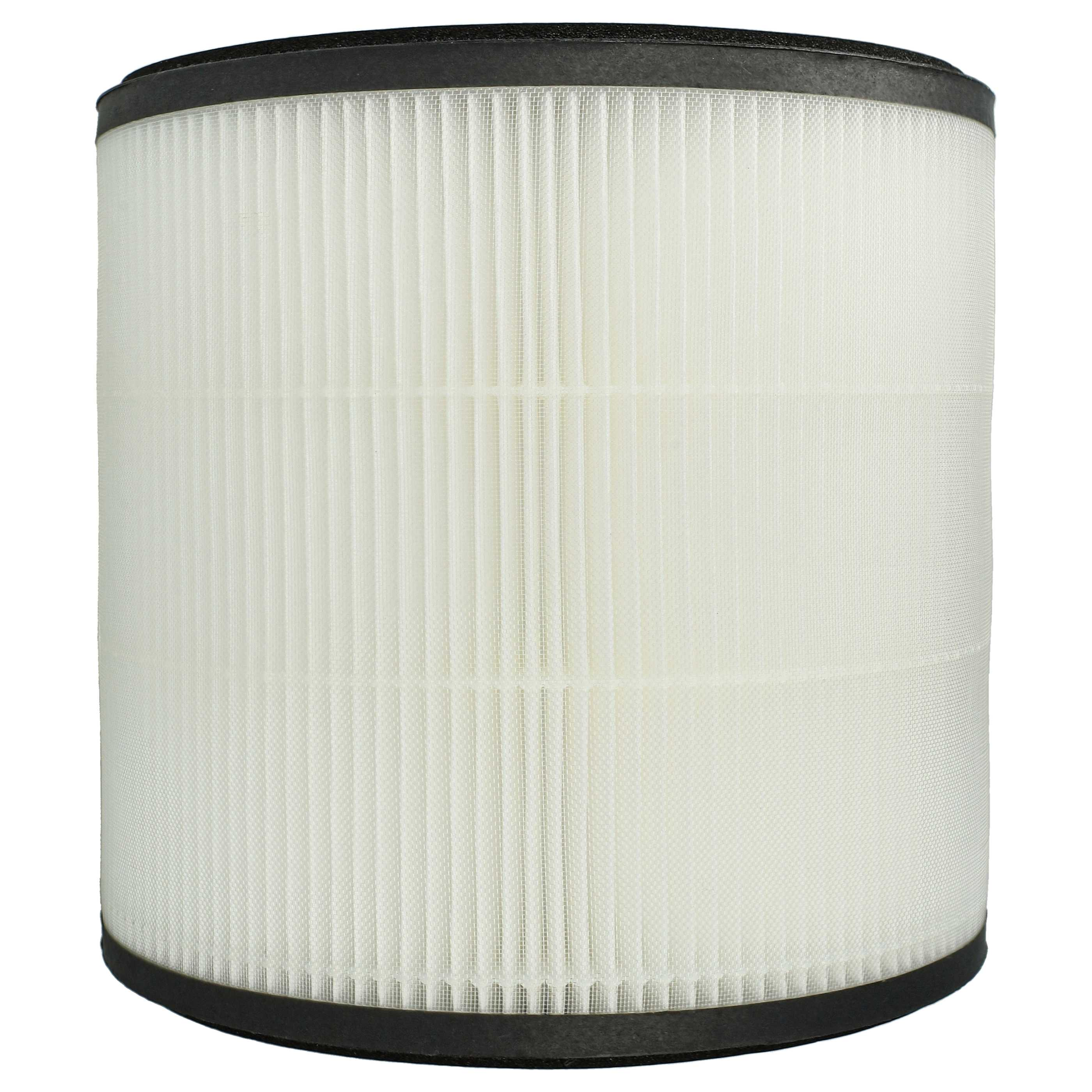 Ein zylindrischer Luftfilter mit weißem, plissiertem Material und schwarzen oberen und unteren Rändern.