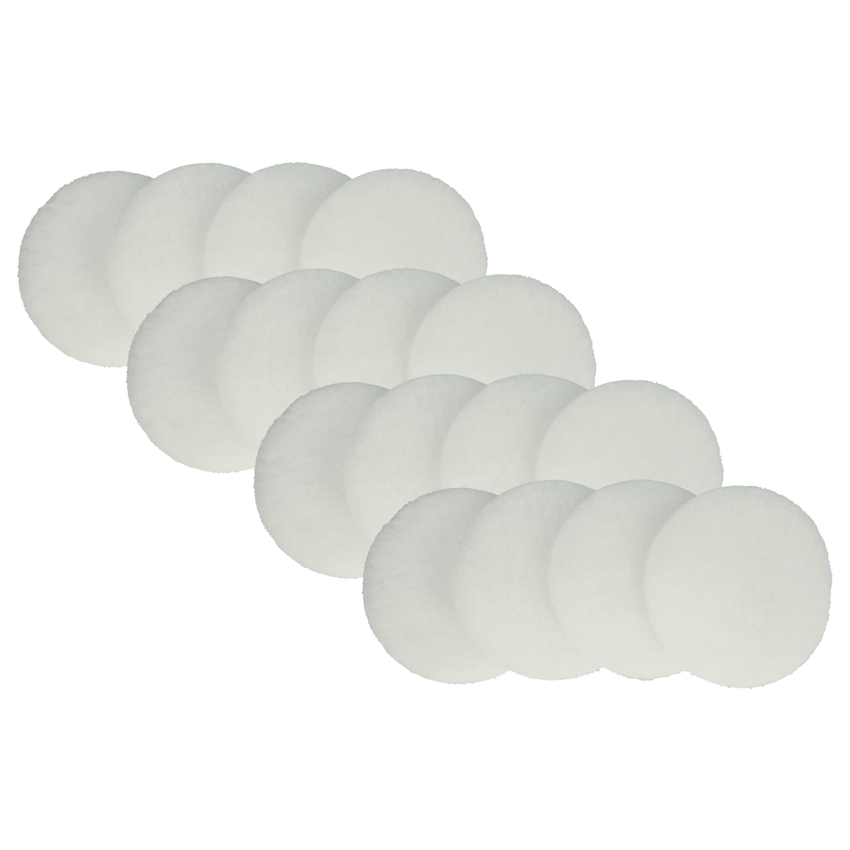 Anordnung weißer, kreisförmiger Schaumstoffpads auf weißem Hintergrund. Die Pads sind in Reihen und Spalten angeordnet.