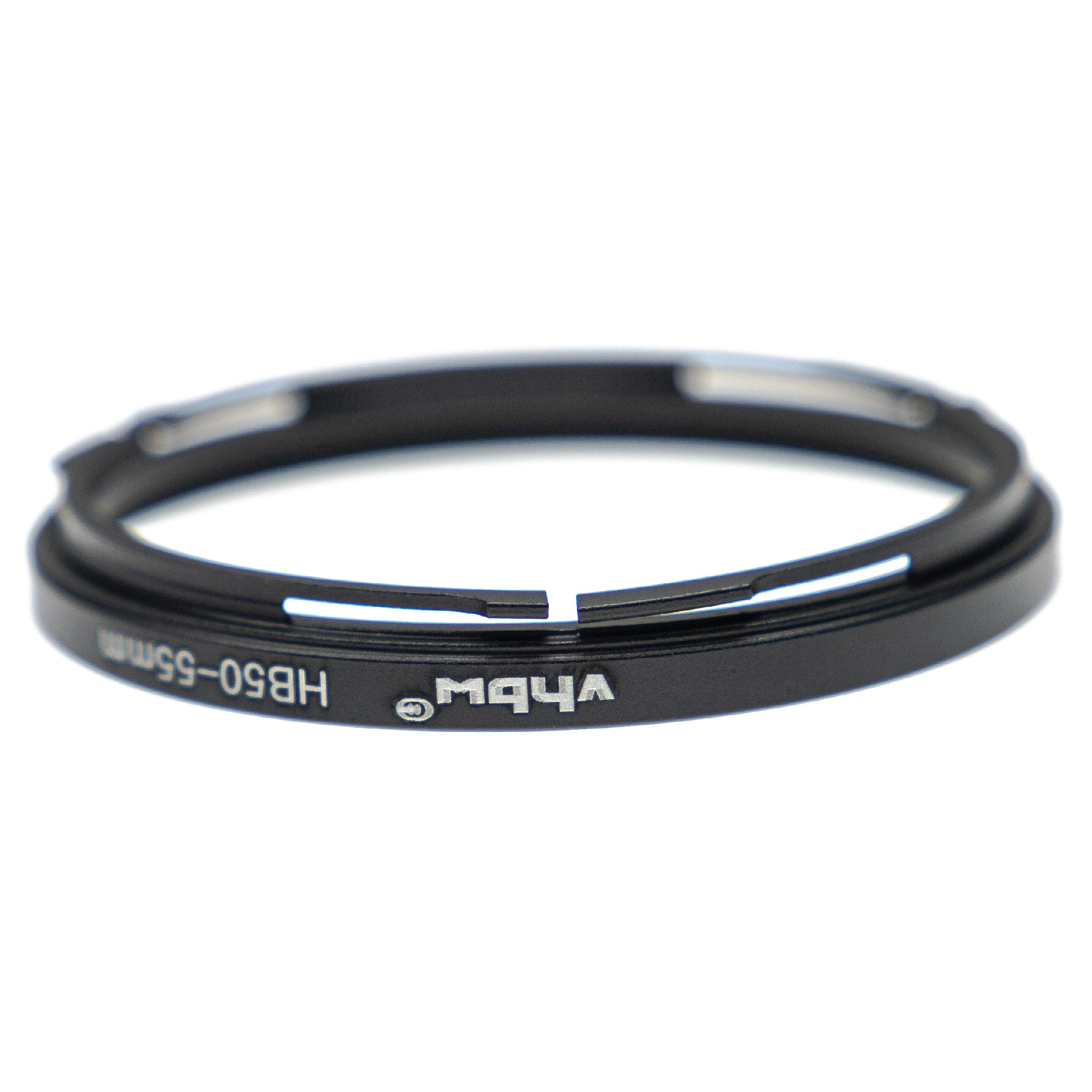 Ein schwarzer Objektivring mit weißem Text, HB50-55mm und einem Logo. Der Ring befindet sich auf weißem Hintergrund.