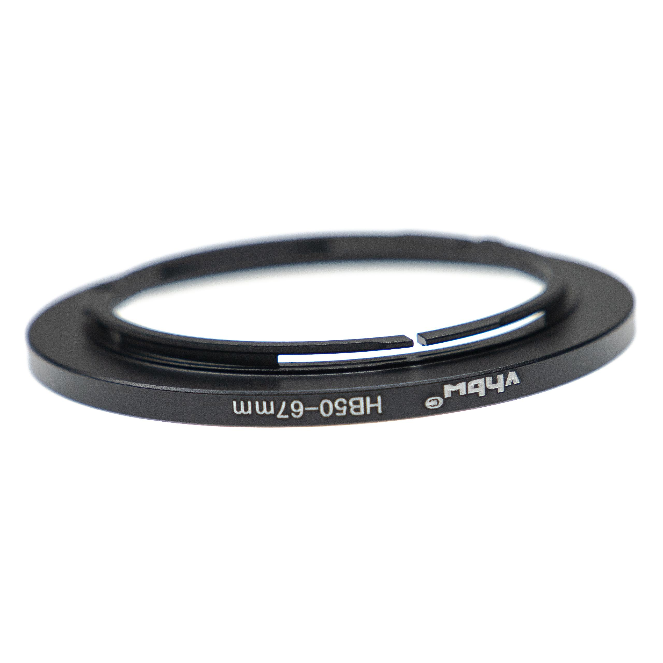 Ein schwarzer Objektivadapterring mit weißem Text HB50-67mm und einem Logo, vor weißem Hintergrund.